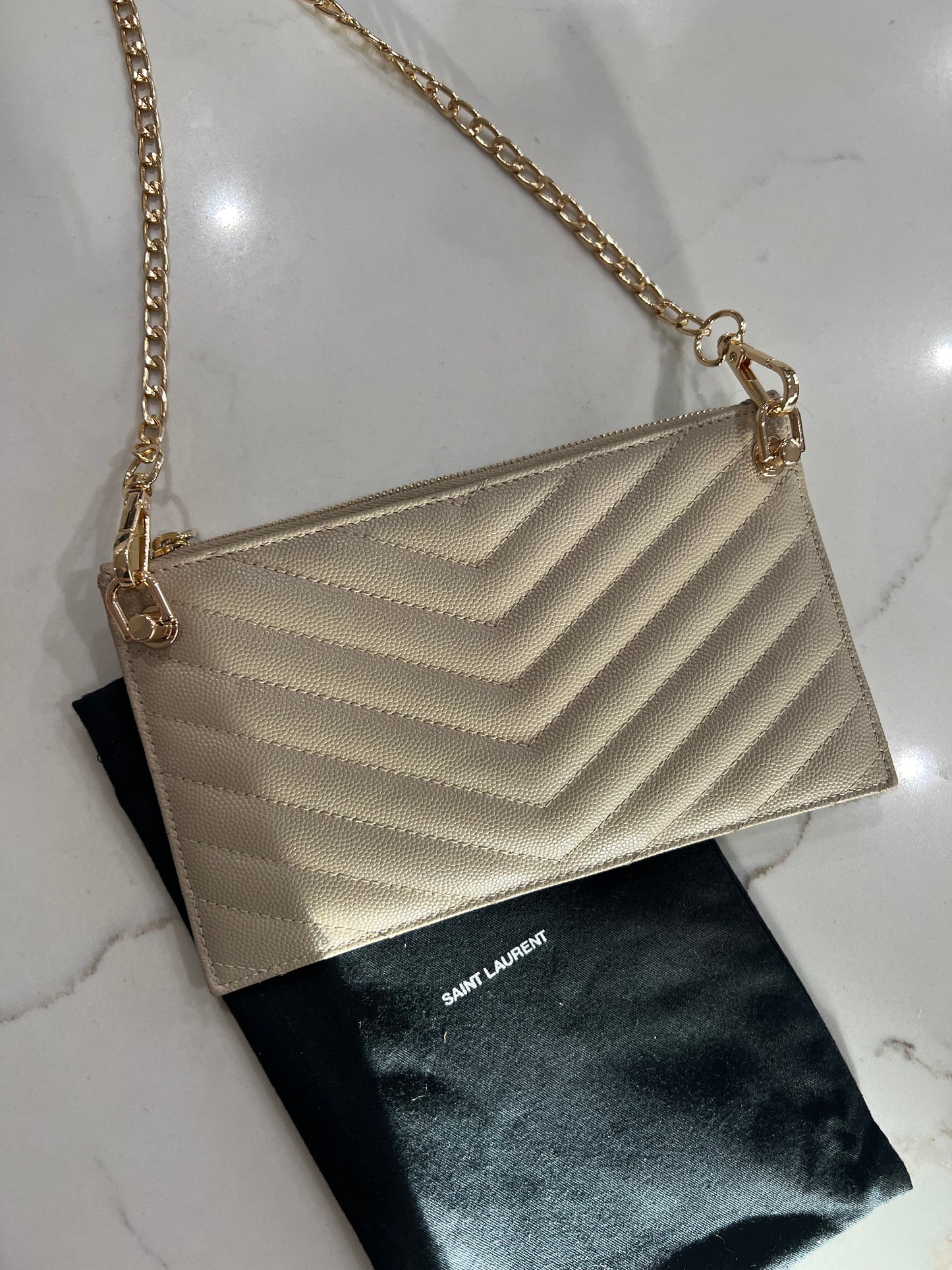 Beige YSL monogram clutch & crossbody bag