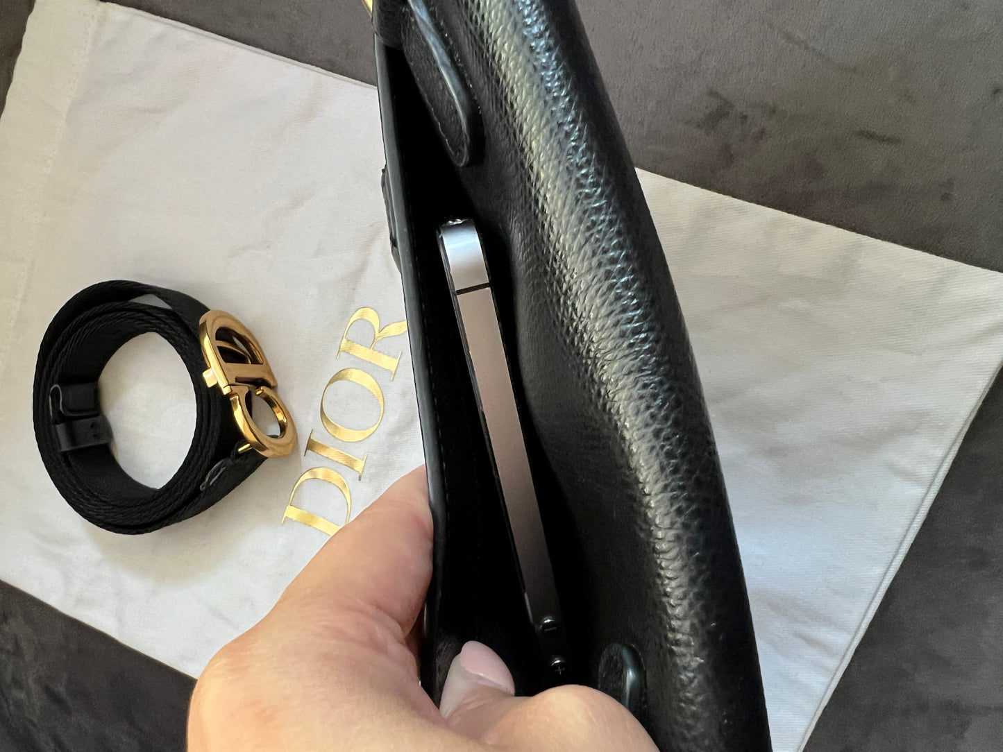 Christian Dior saddle belt & shoulder bag black grained