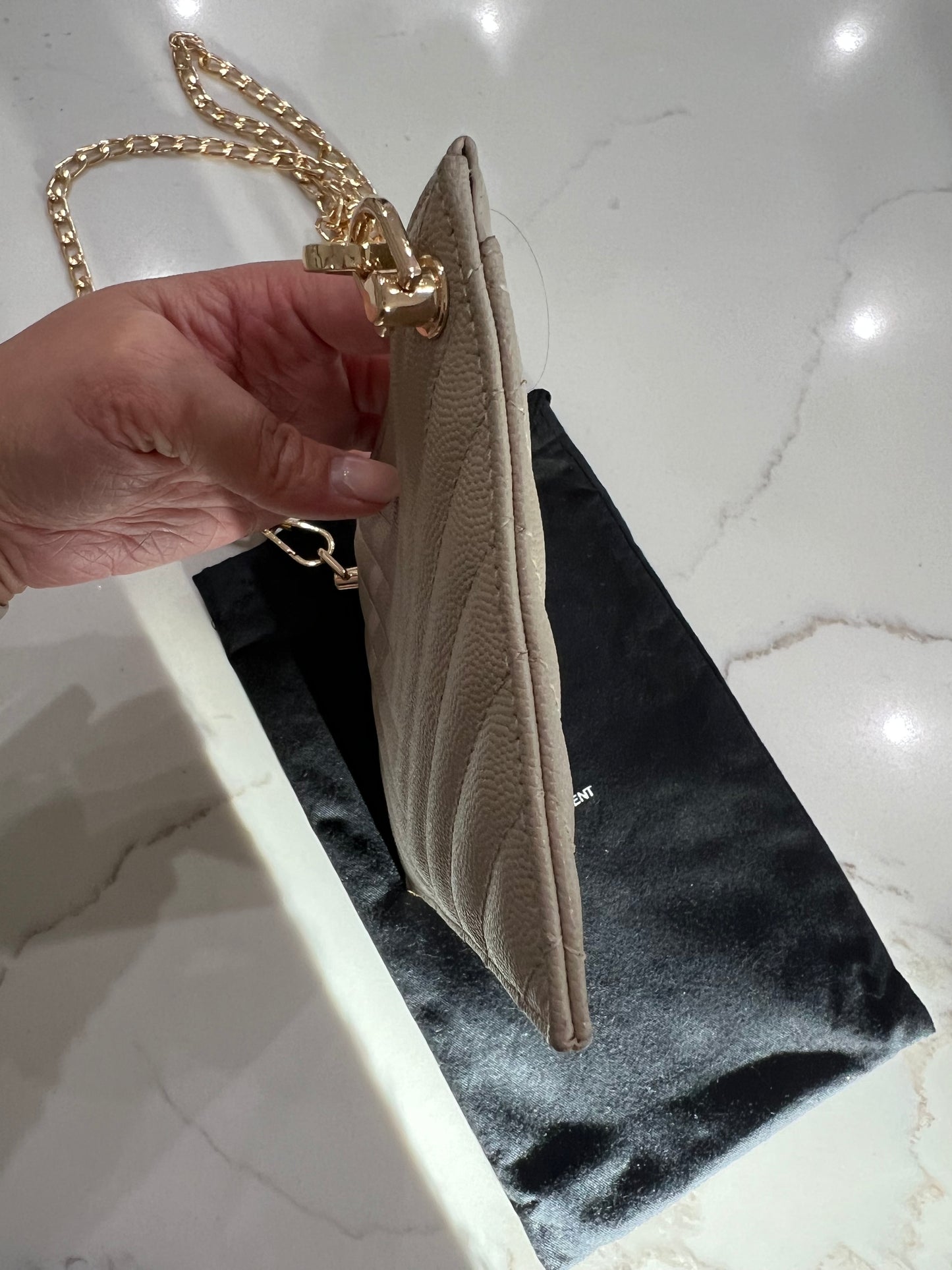 Beige YSL monogram clutch & crossbody bag