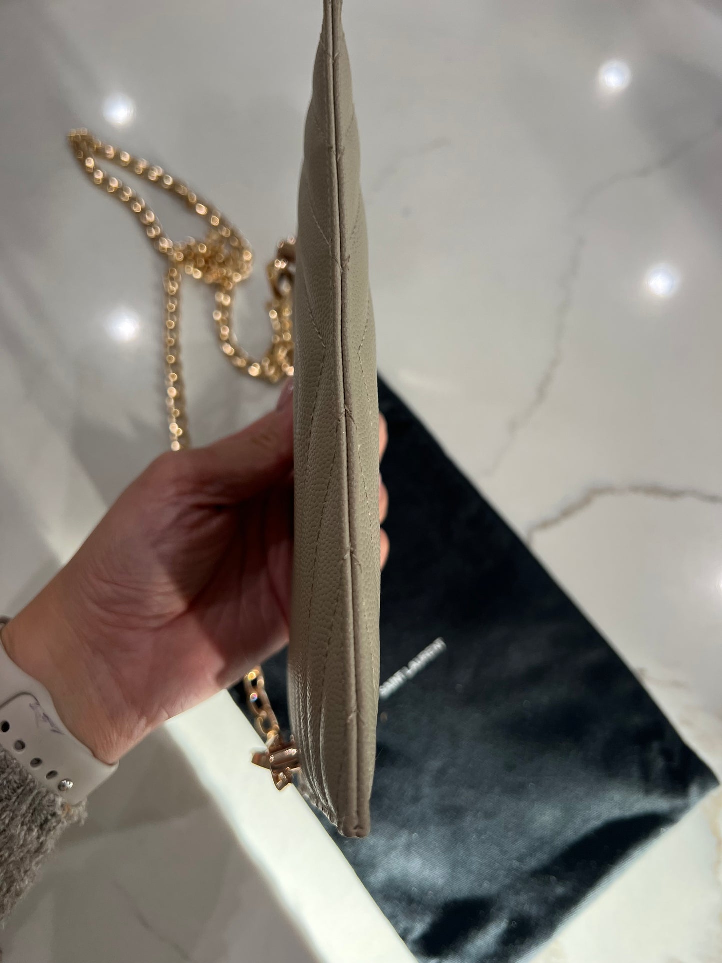Beige YSL monogram clutch & crossbody bag