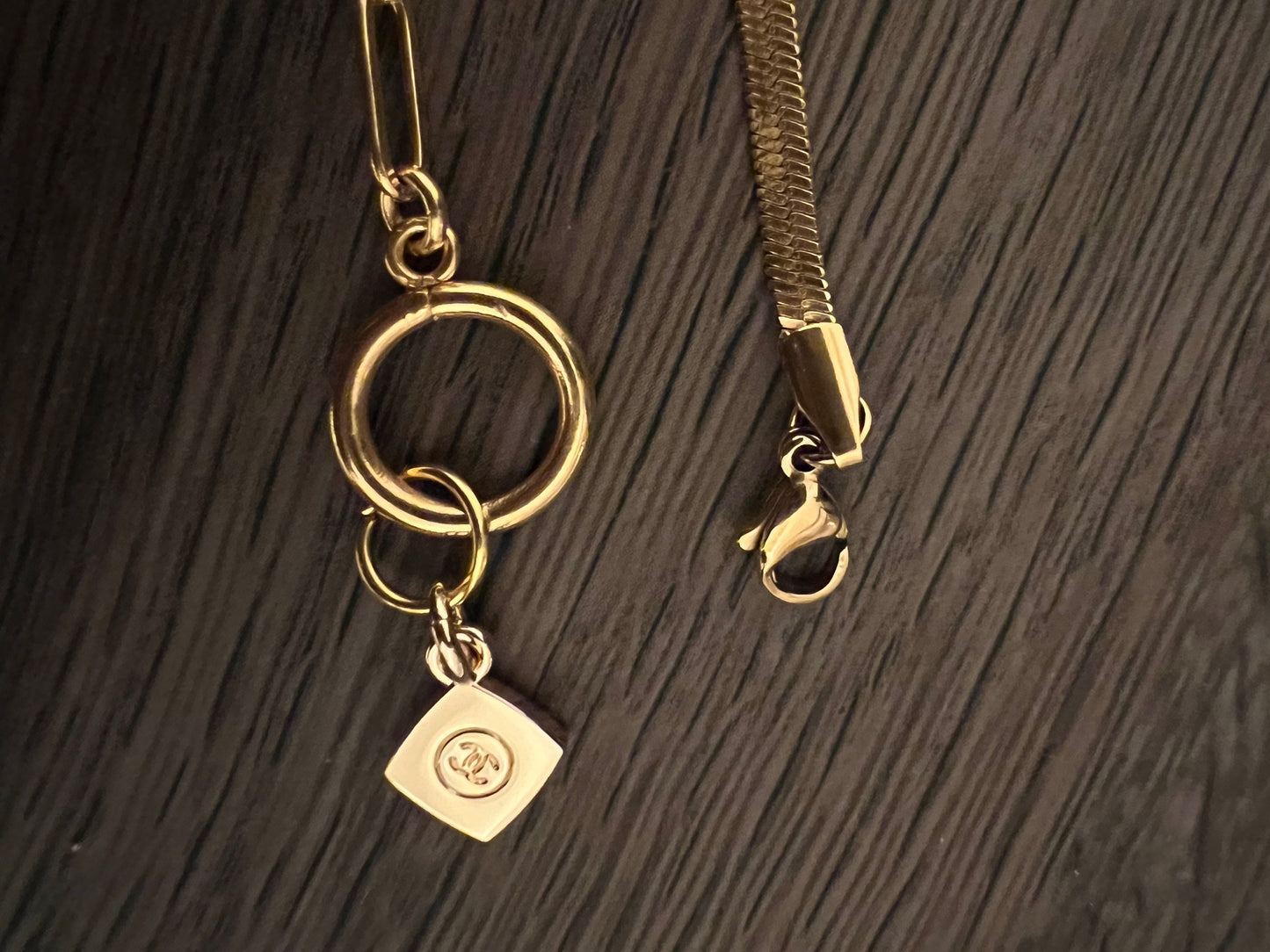 Upcycled Chanel CC charm bracelet - Toggle paperclip