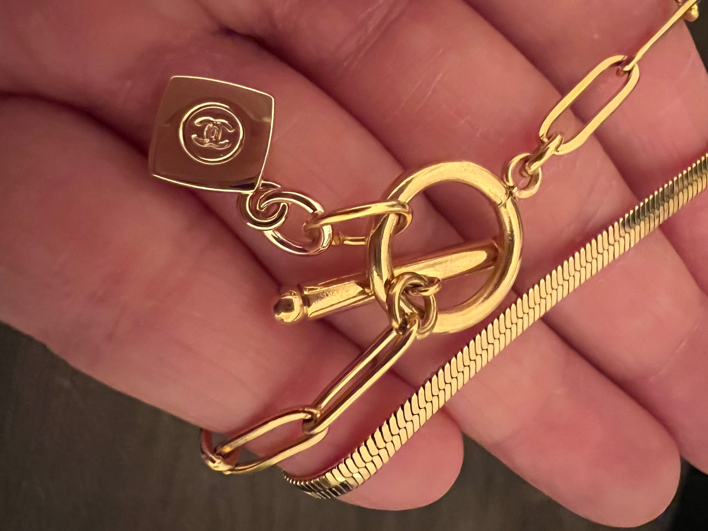 Upcycled Chanel CC charm bracelet - Toggle paperclip