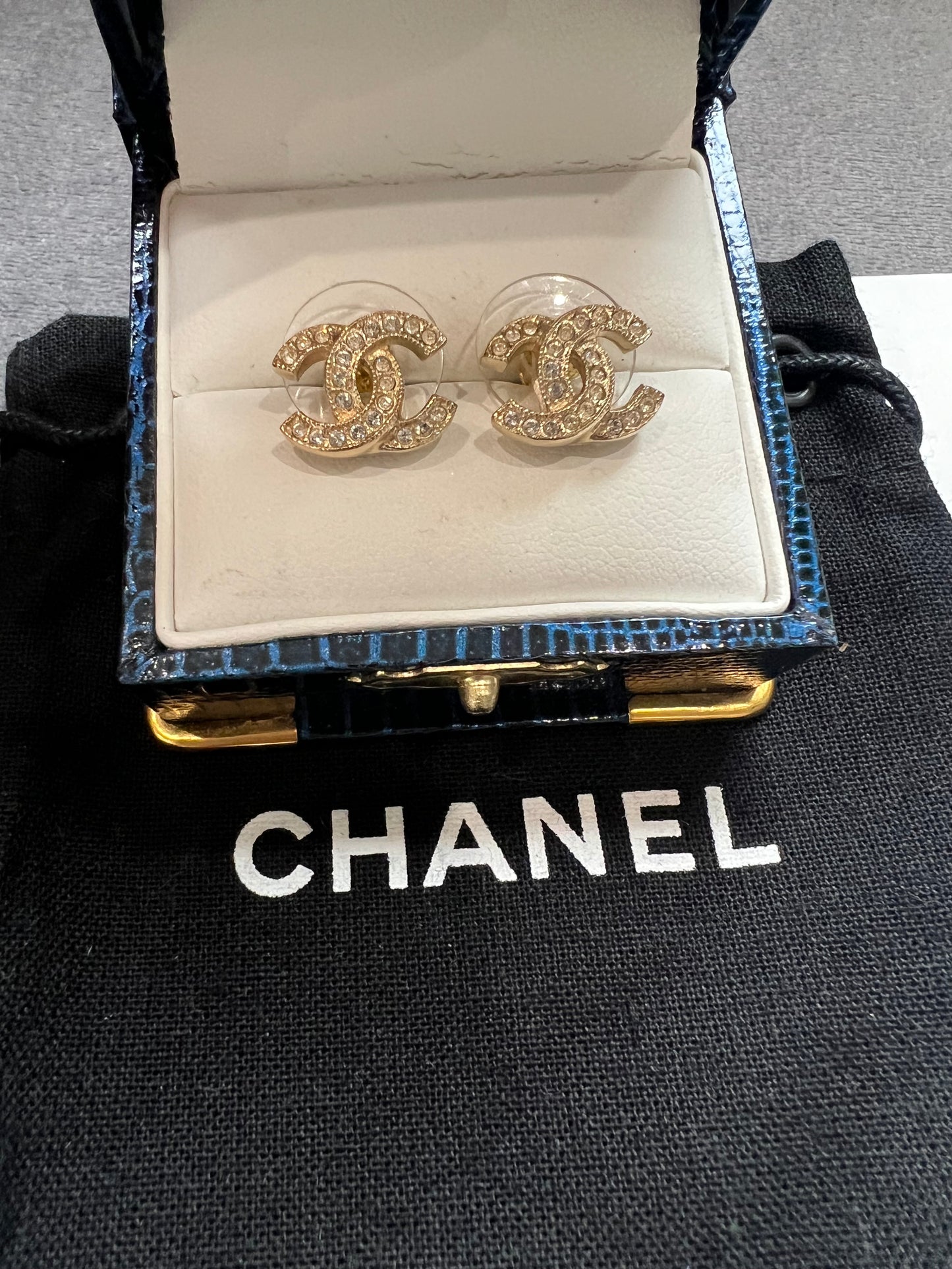 2024 Chanel Gold & Strass CC Earrings with Crystal Accents