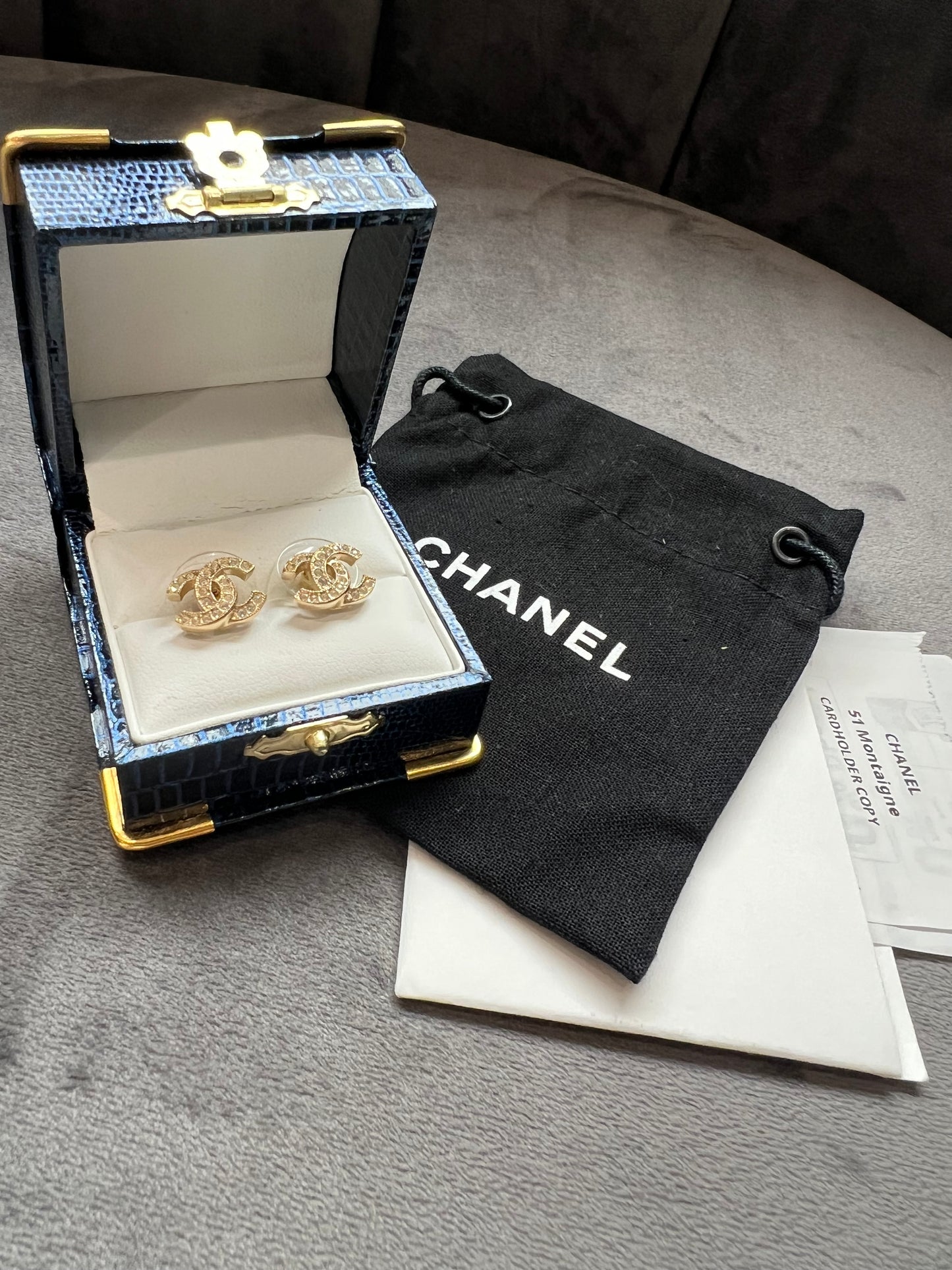 2024 Chanel Gold & Strass CC Earrings with Crystal Accents