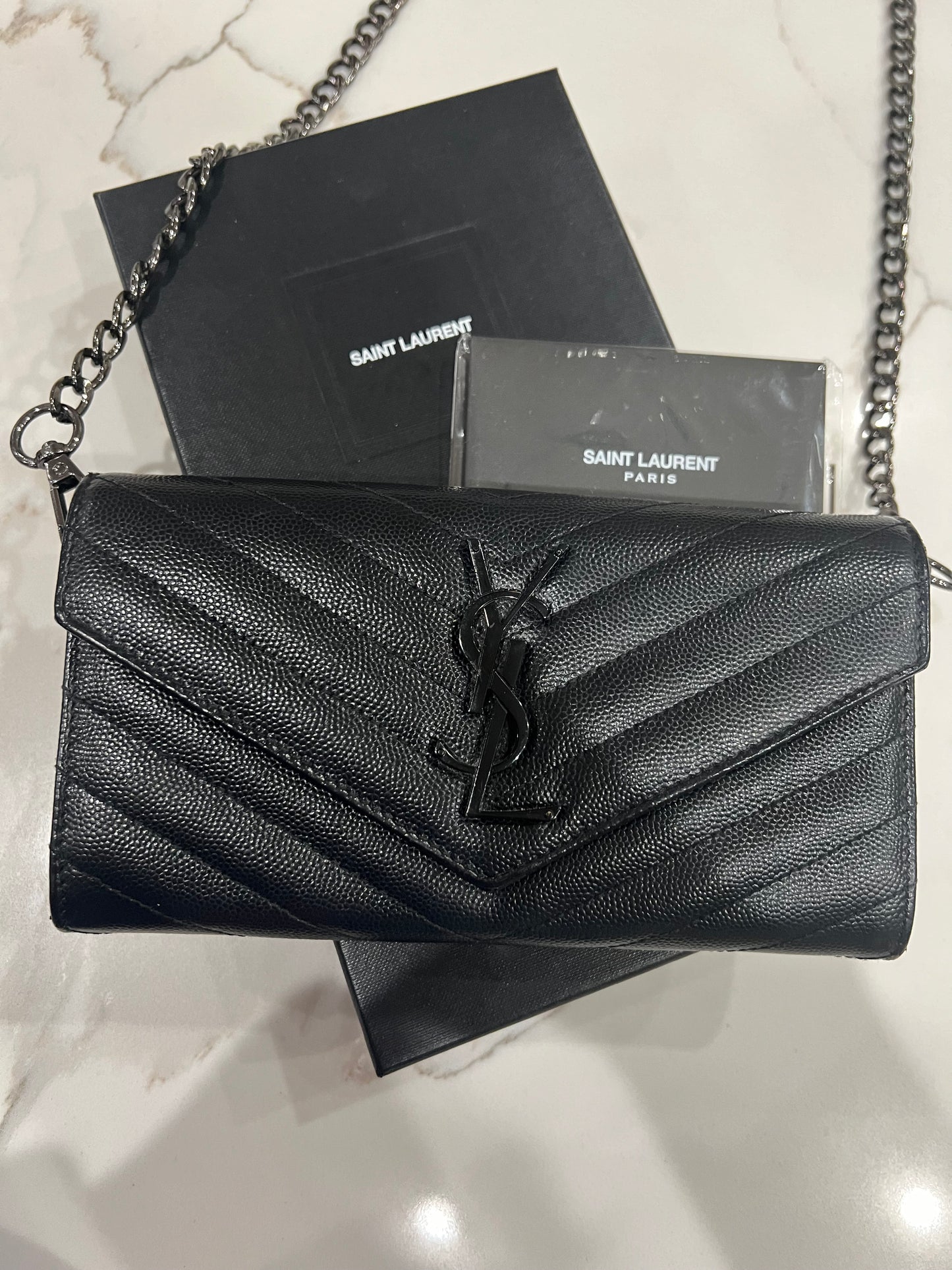 YSL cassandre all black wallet on chain