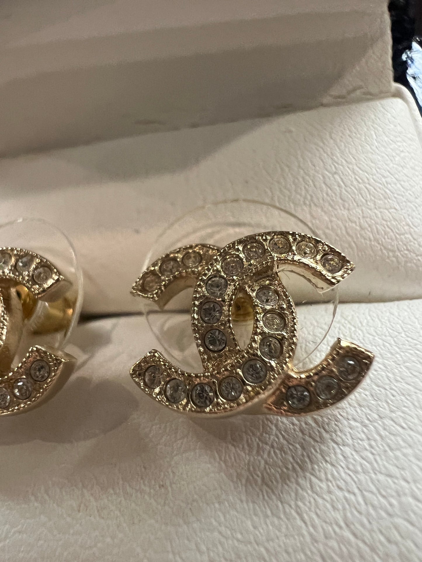2024 Chanel Gold & Strass CC Earrings with Crystal Accents