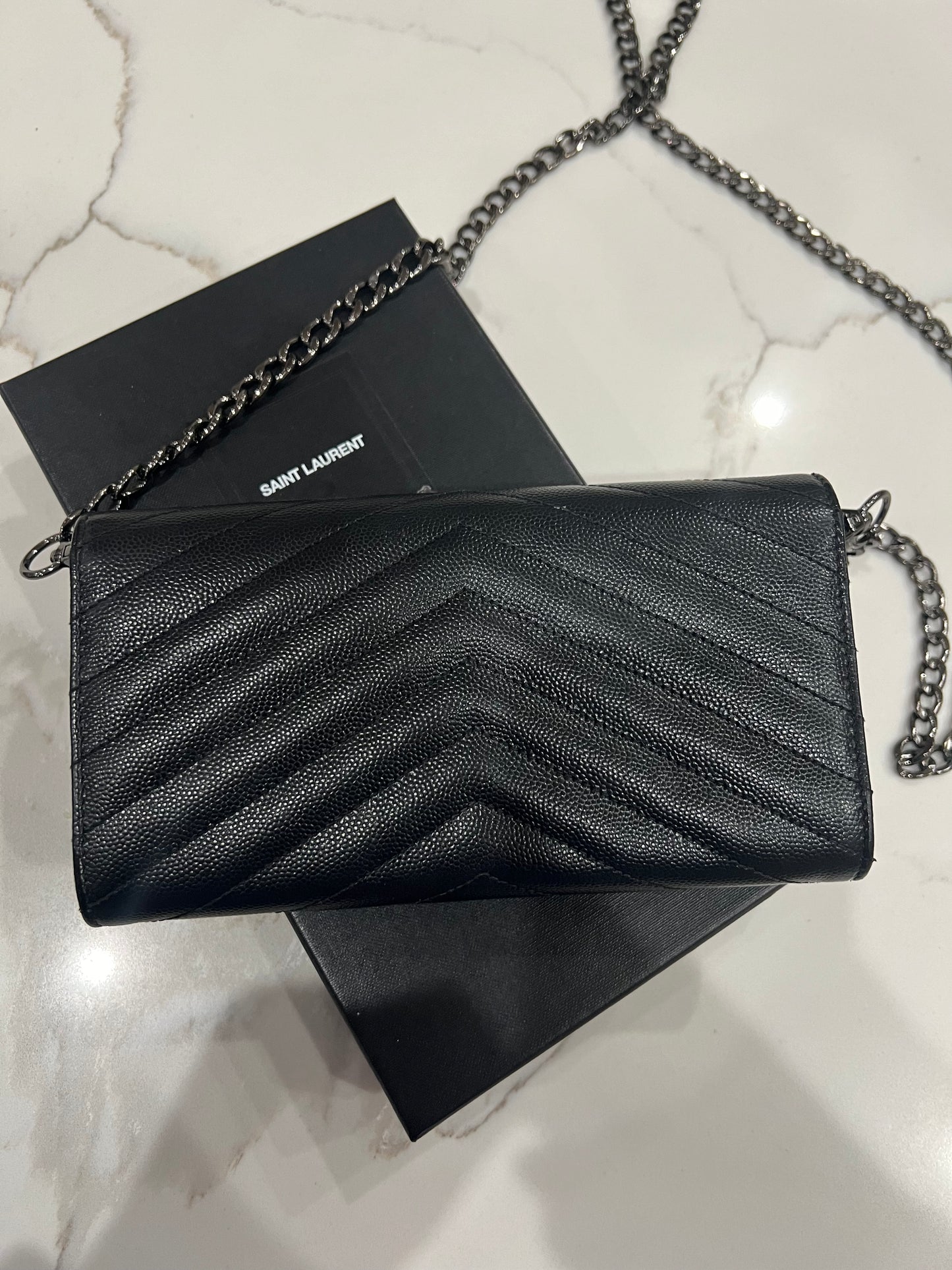YSL cassandre all black wallet on chain