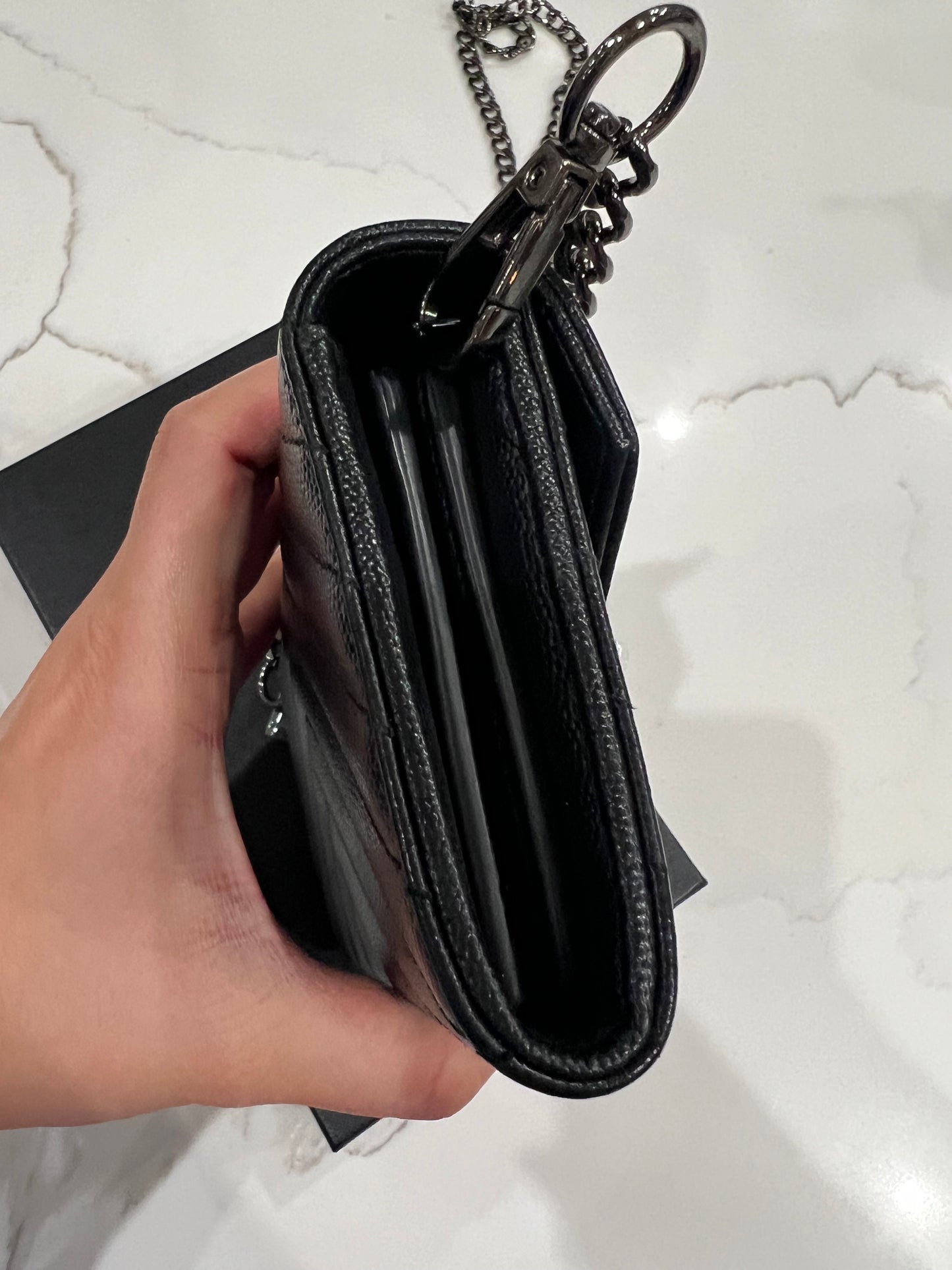 YSL cassandre all black wallet on chain