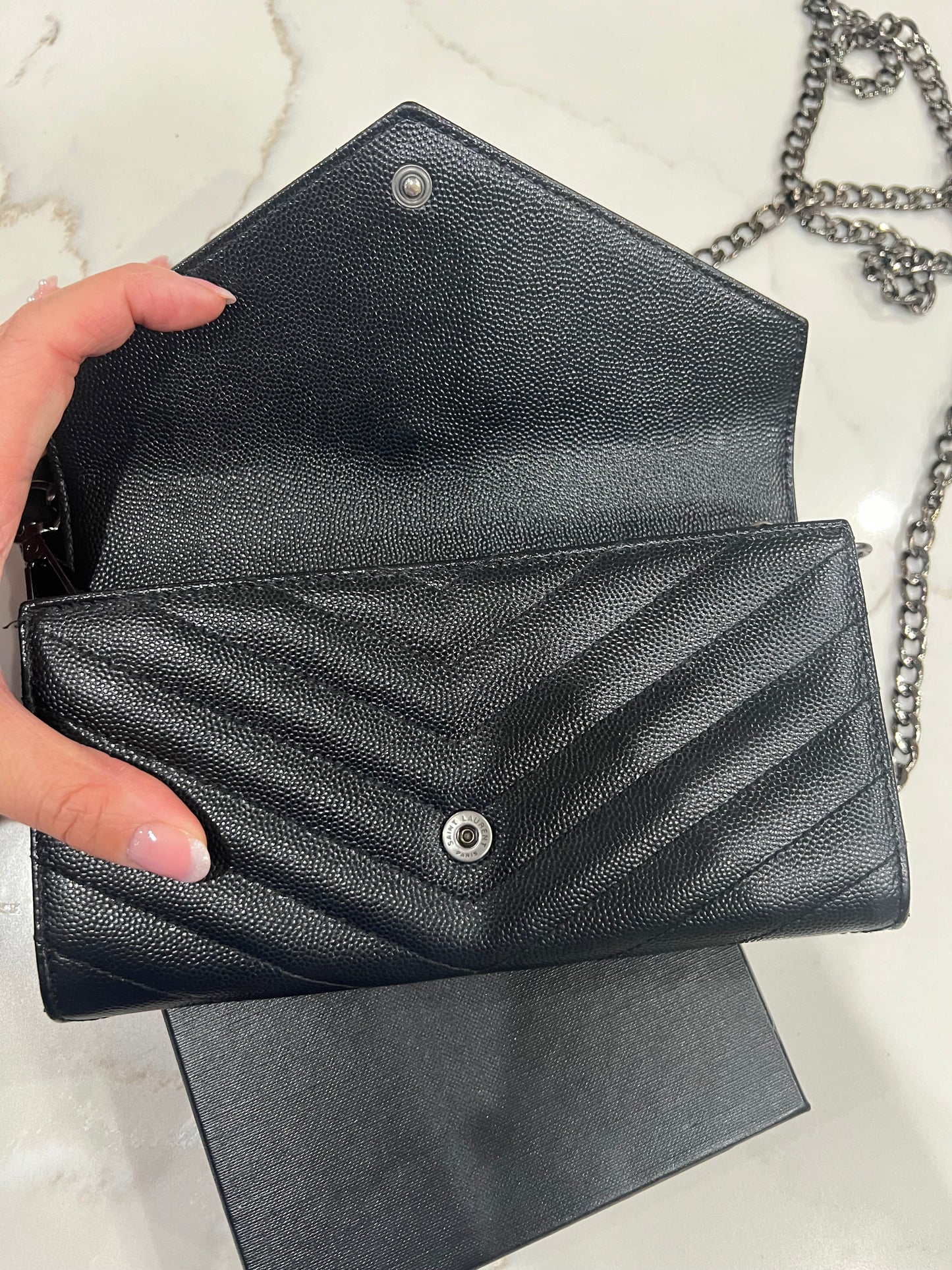 YSL cassandre all black wallet on chain