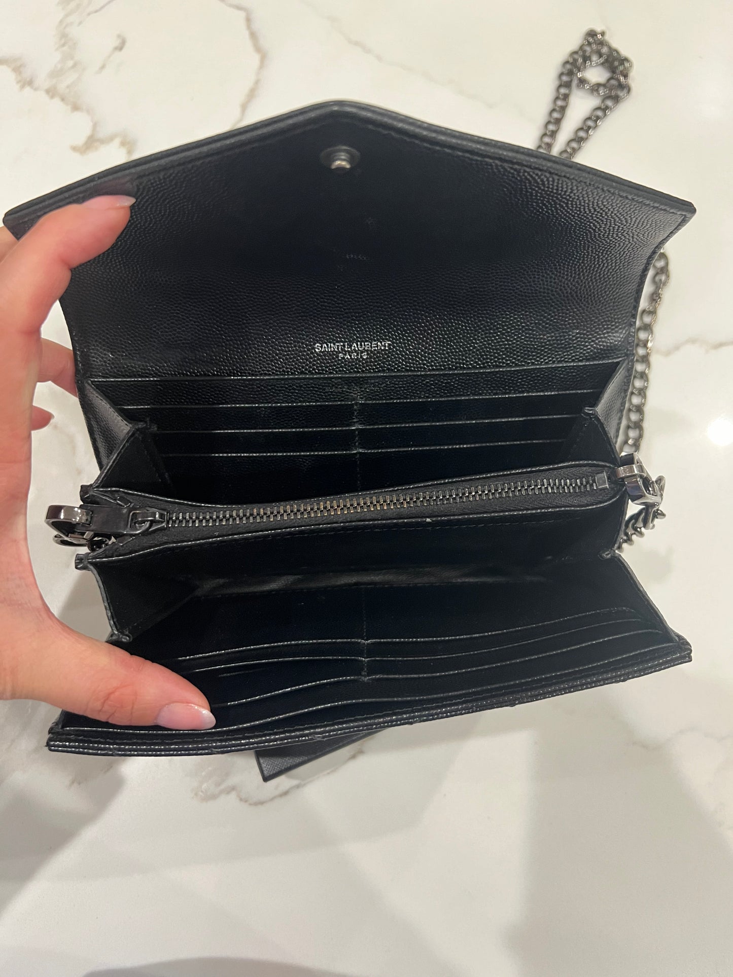 YSL cassandre all black wallet on chain