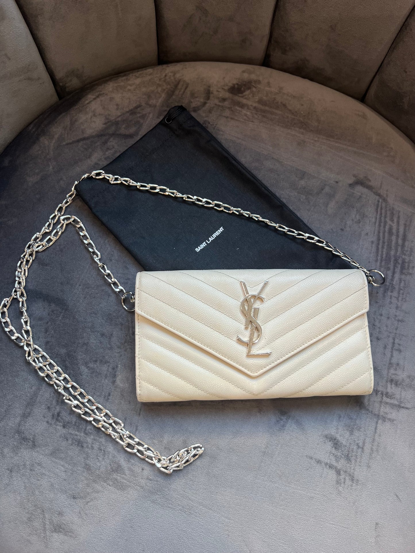 YSL Cassandre cream wallet on chain