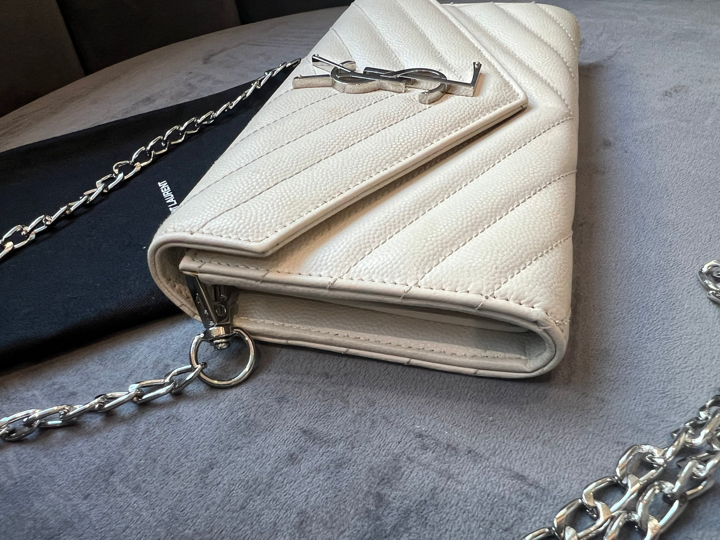 YSL Cassandre cream wallet on chain