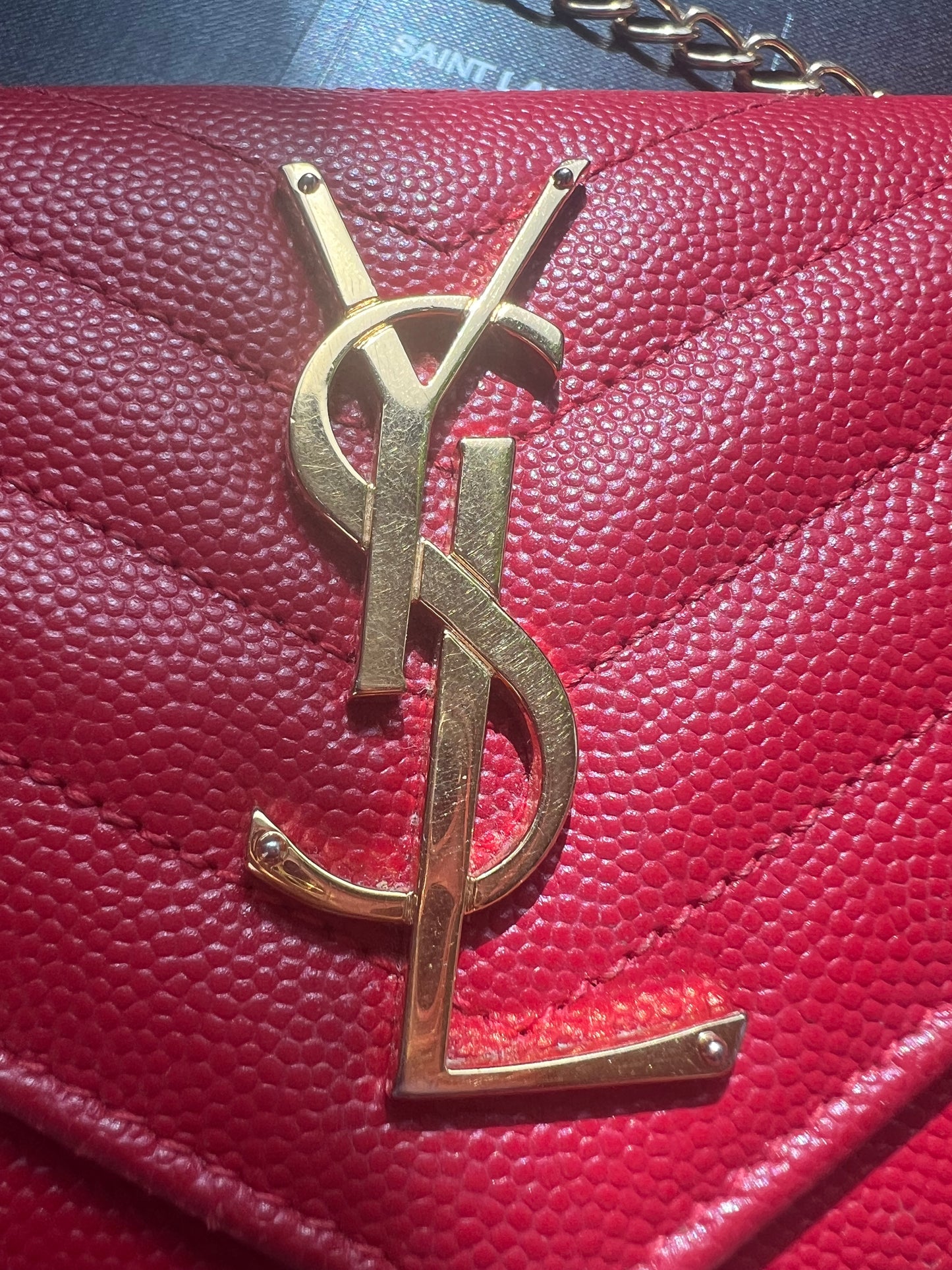 Yves Saint Laurent Cassandre envelope wallet on chain red