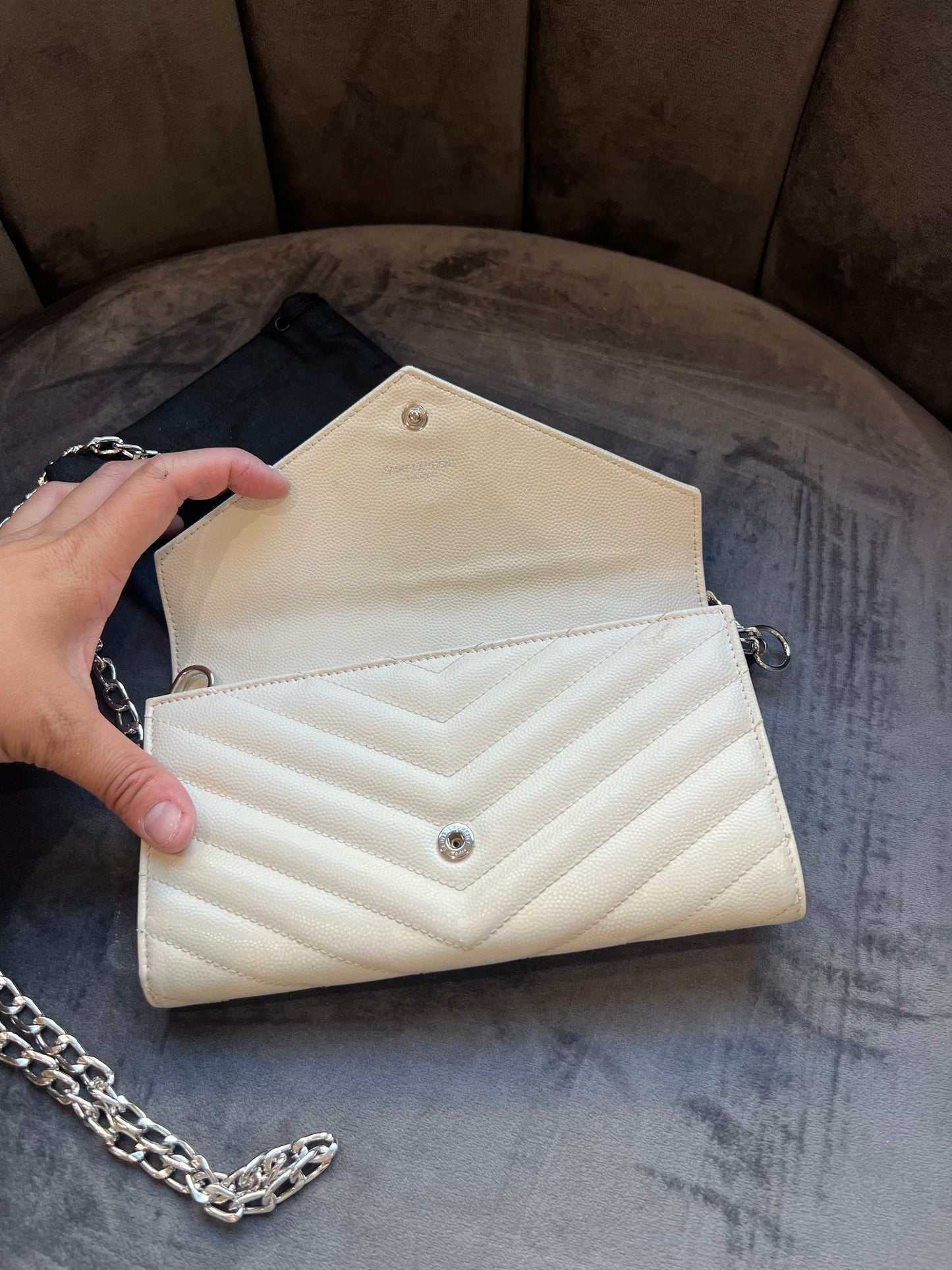 YSL Cassandre cream wallet on chain