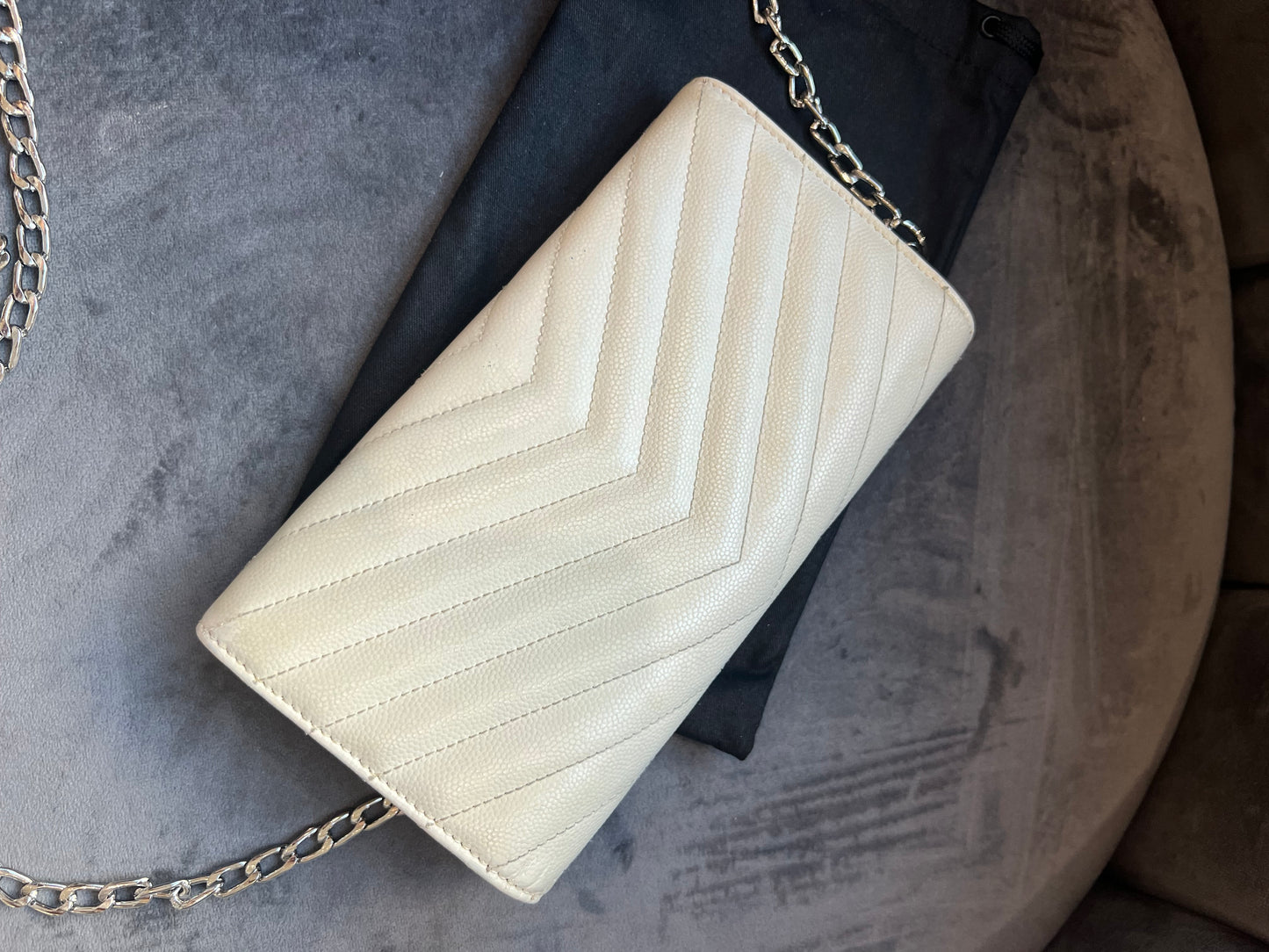 YSL Cassandre cream wallet on chain