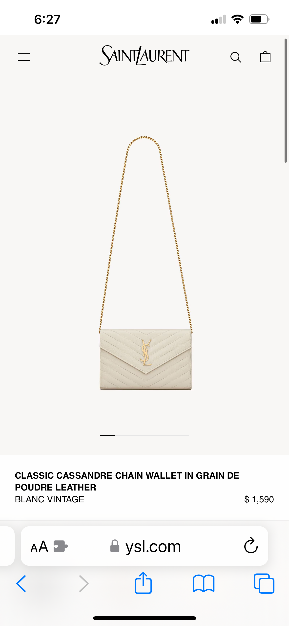 YSL Cassandre cream wallet on chain