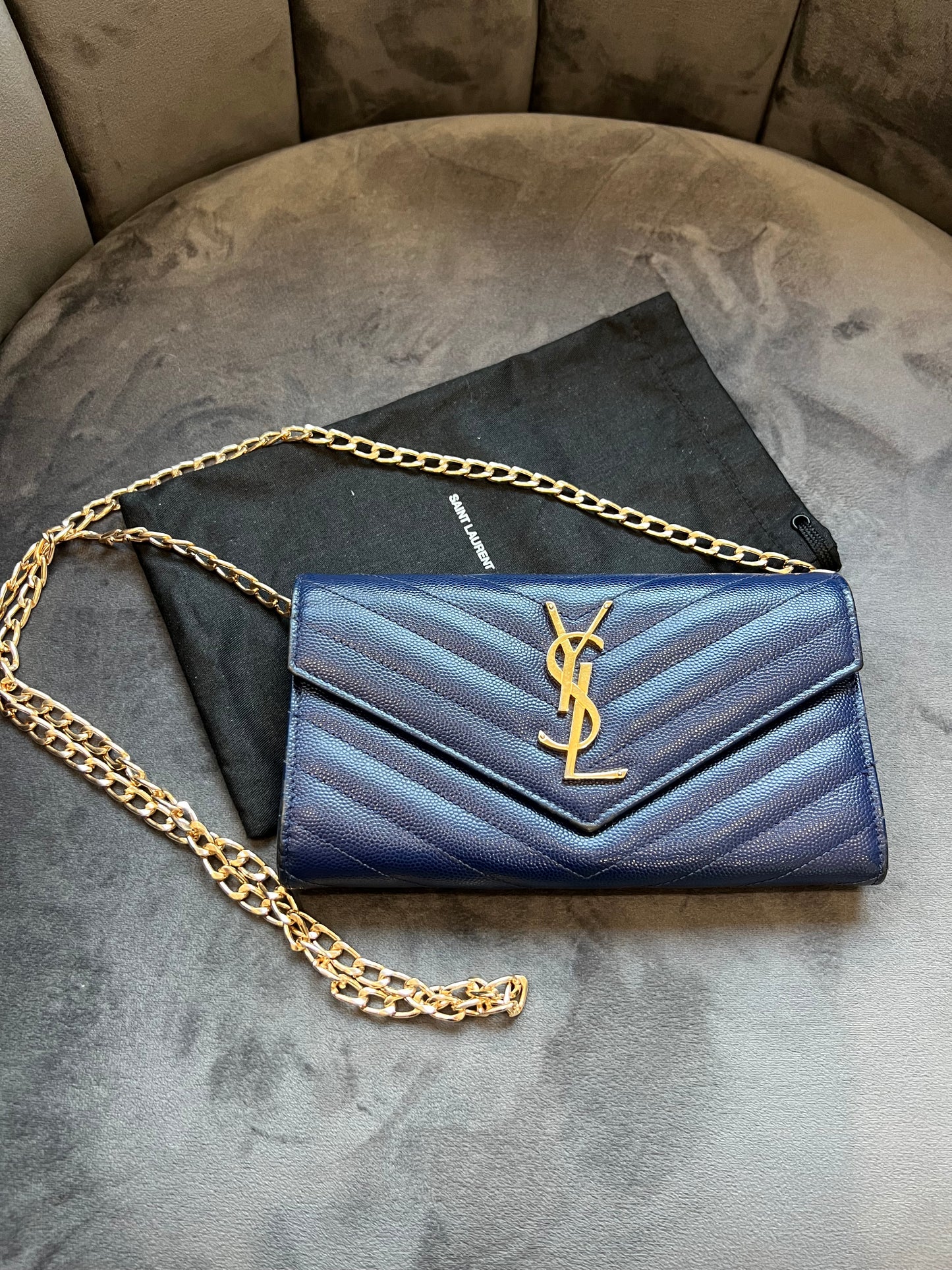 YSL monogram envelope flap wallet on chain