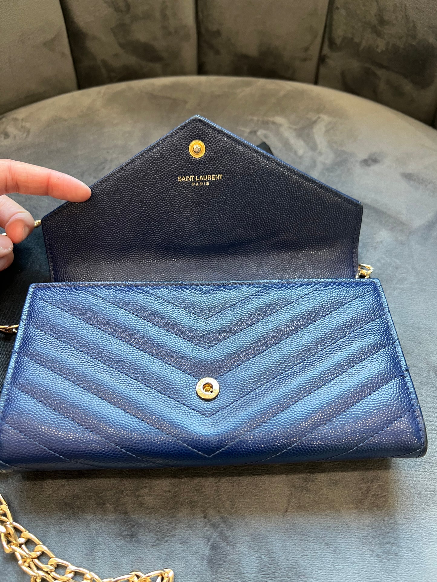 YSL monogram envelope flap wallet on chain
