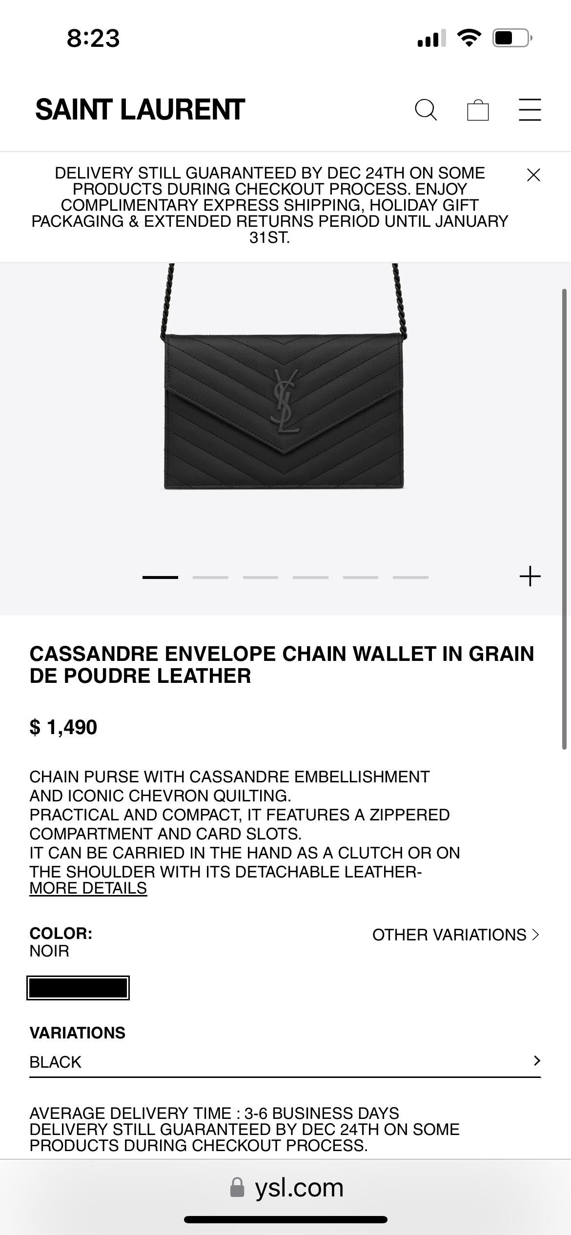 YSL cassandre all black wallet on chain