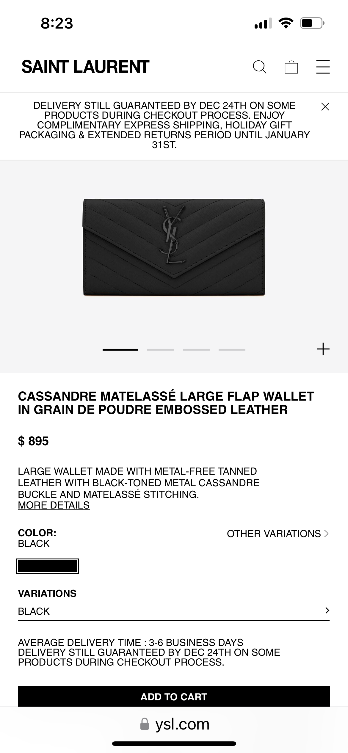 YSL cassandre all black wallet on chain