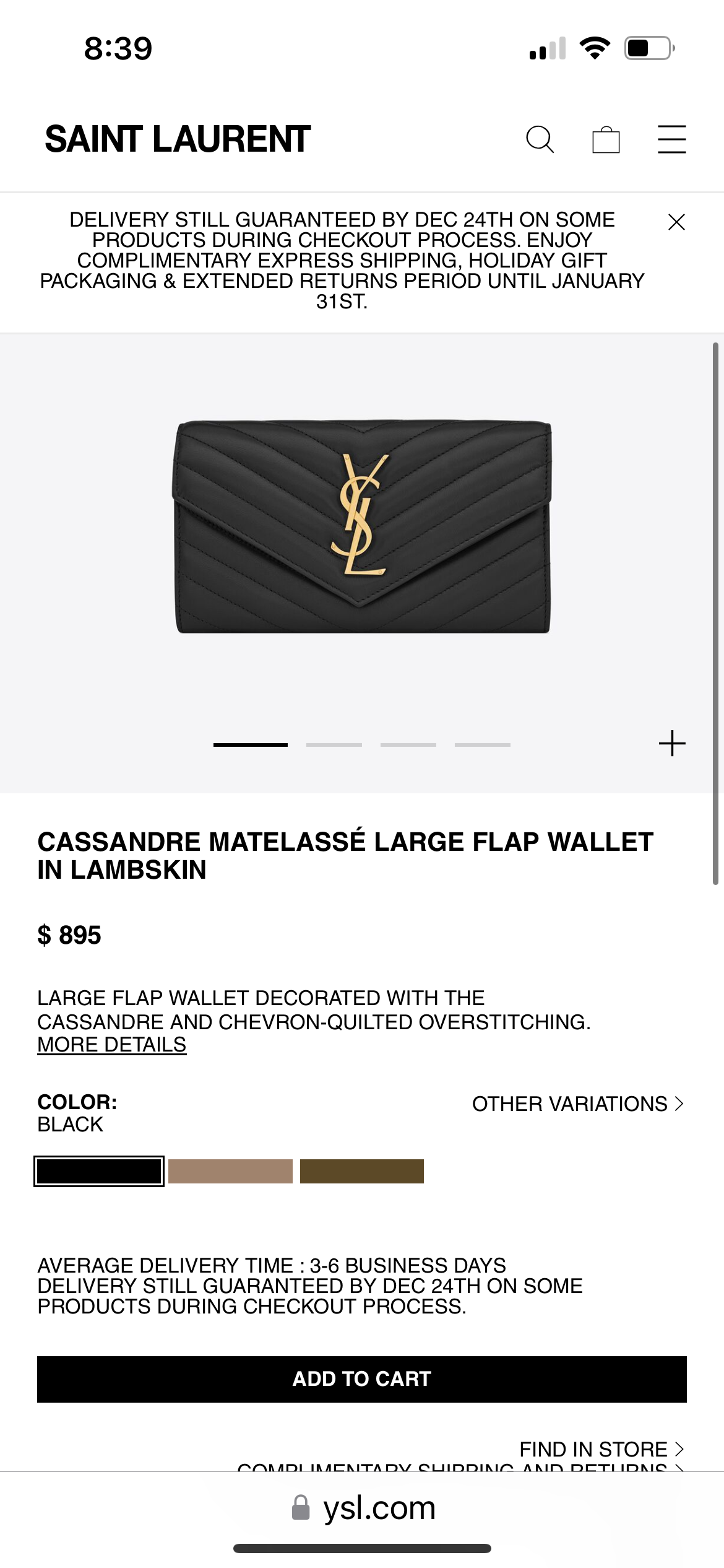 New Black YSL cassandre wallet on chain