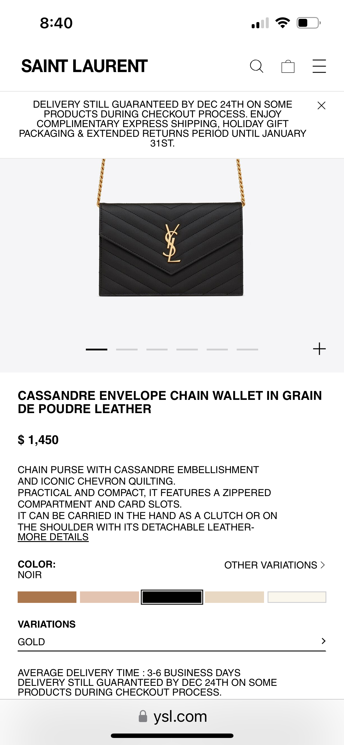 New Black YSL cassandre wallet on chain
