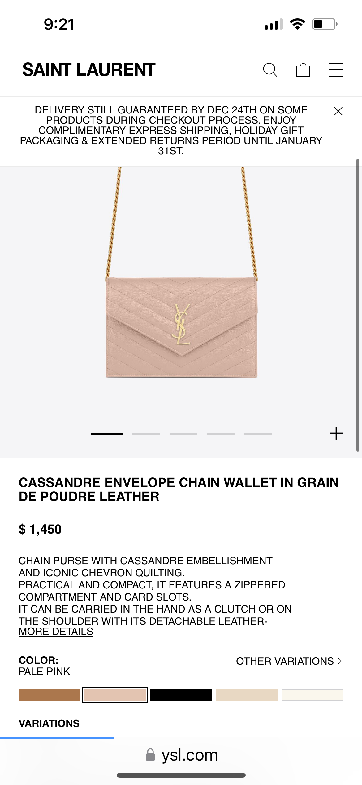 Beige YSL cassandre wallet on chain