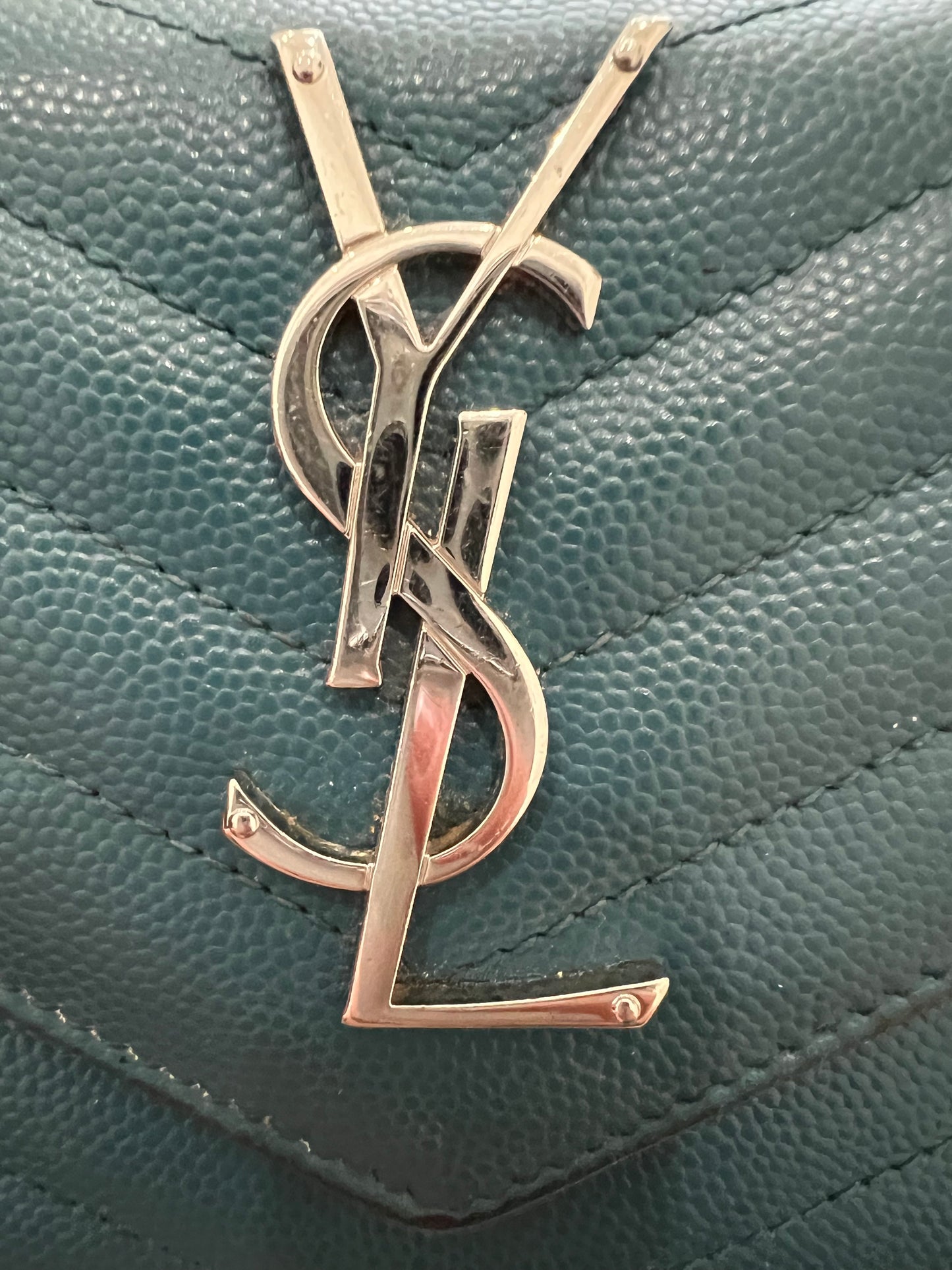 Turquoise YSL cassandre wallet on chain