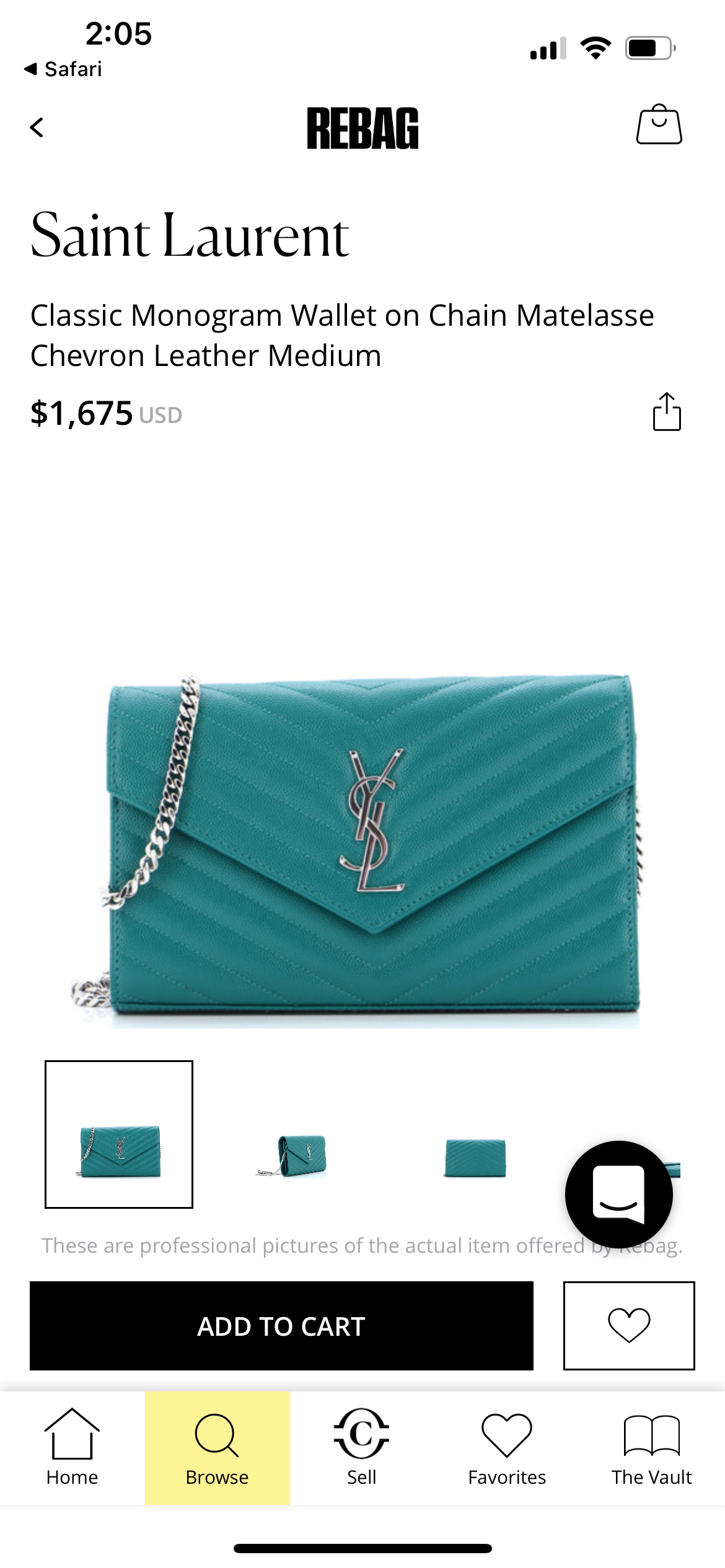 Turquoise YSL cassandre wallet on chain