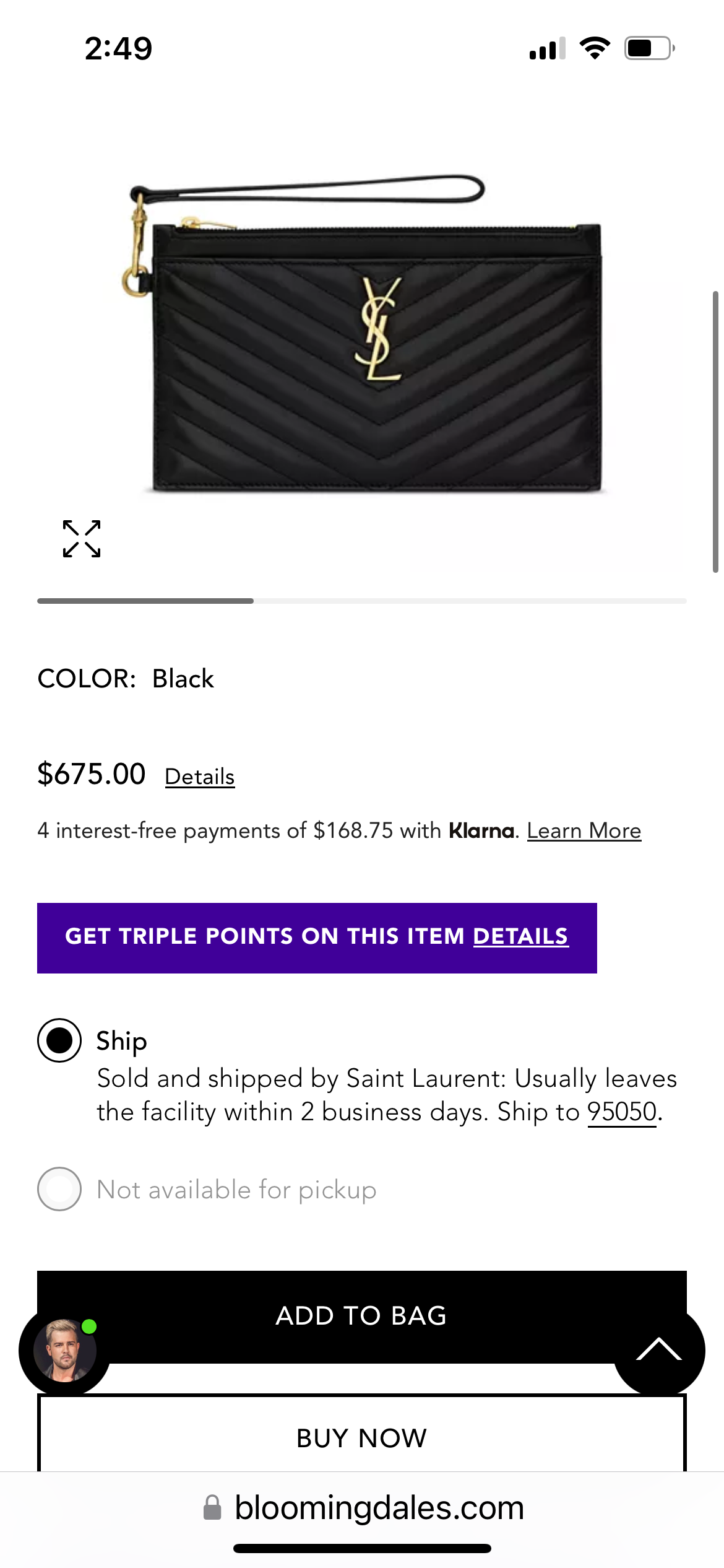 Yves Saint Laurent monogram matelasse wristlet