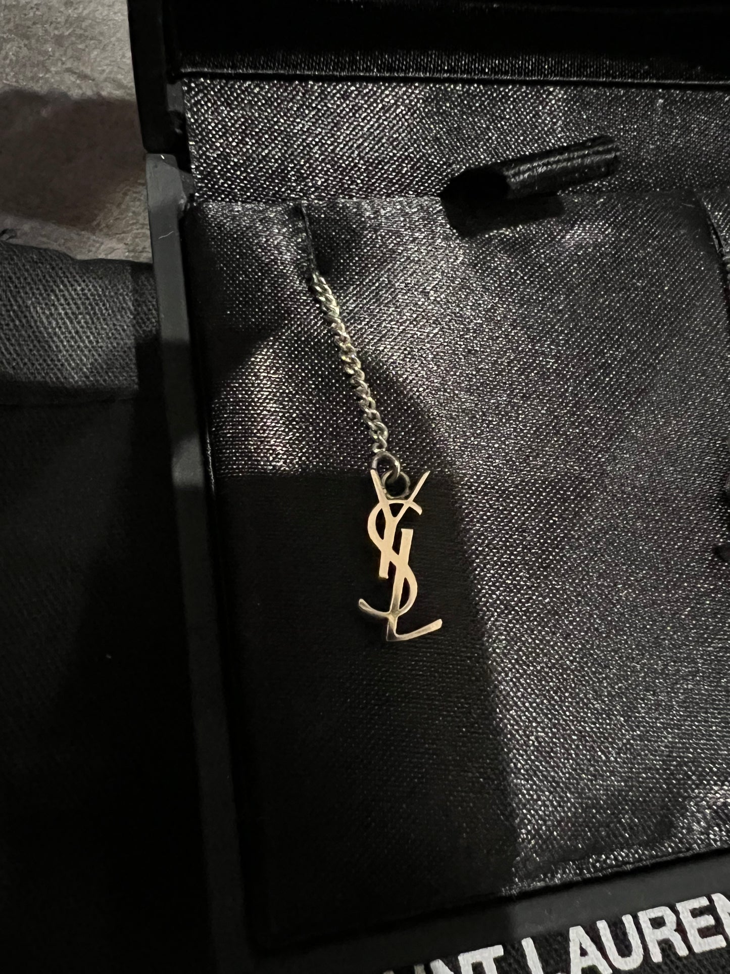 SAINT LAURENT Monogram Threader Earrings Silver