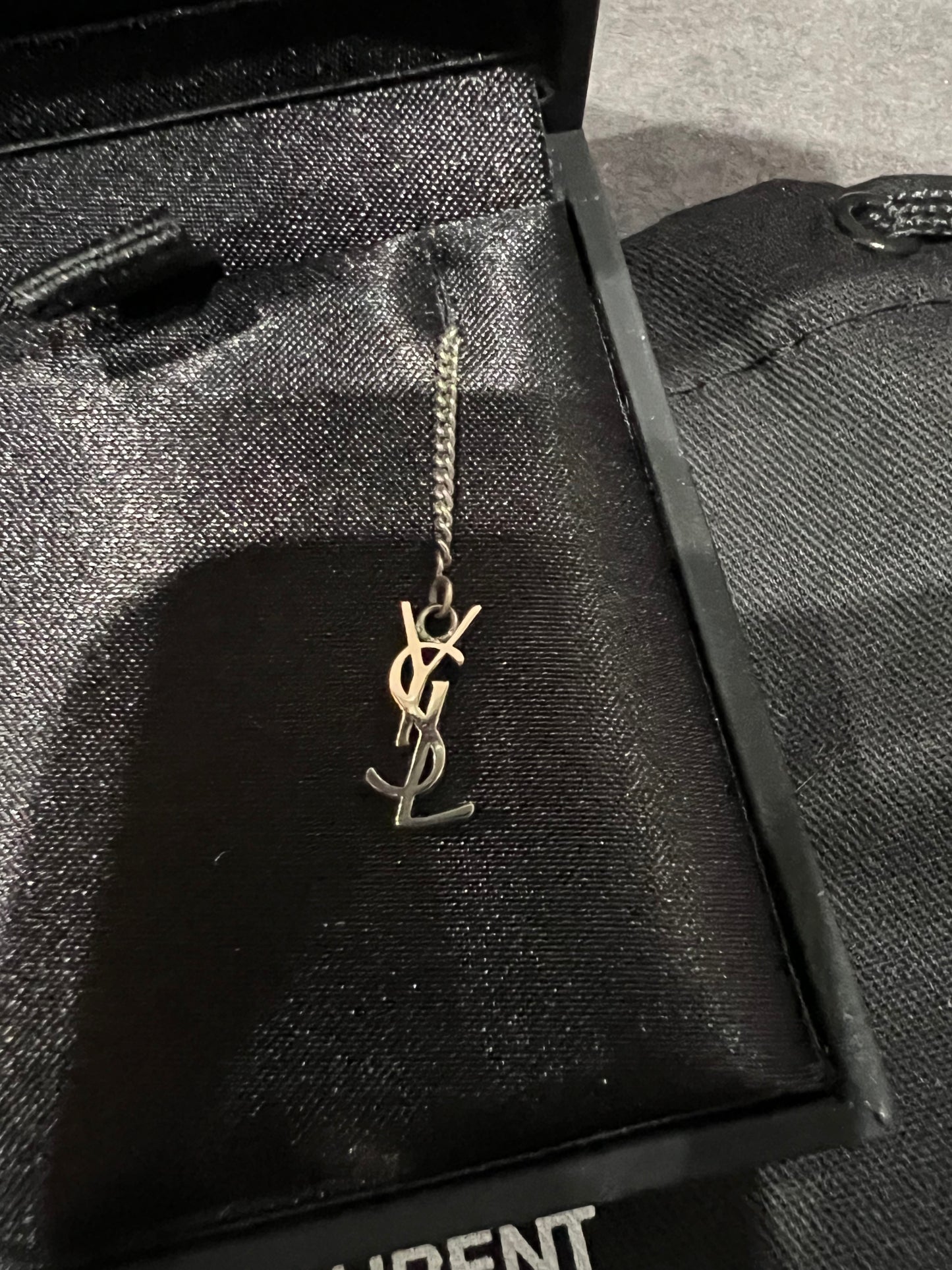 SAINT LAURENT Monogram Threader Earrings Silver