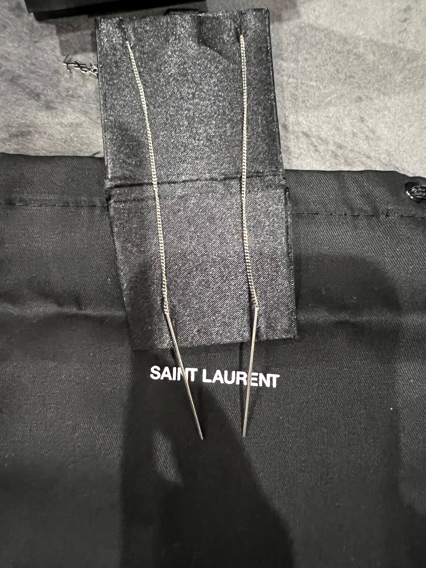 SAINT LAURENT Monogram Threader Earrings Silver