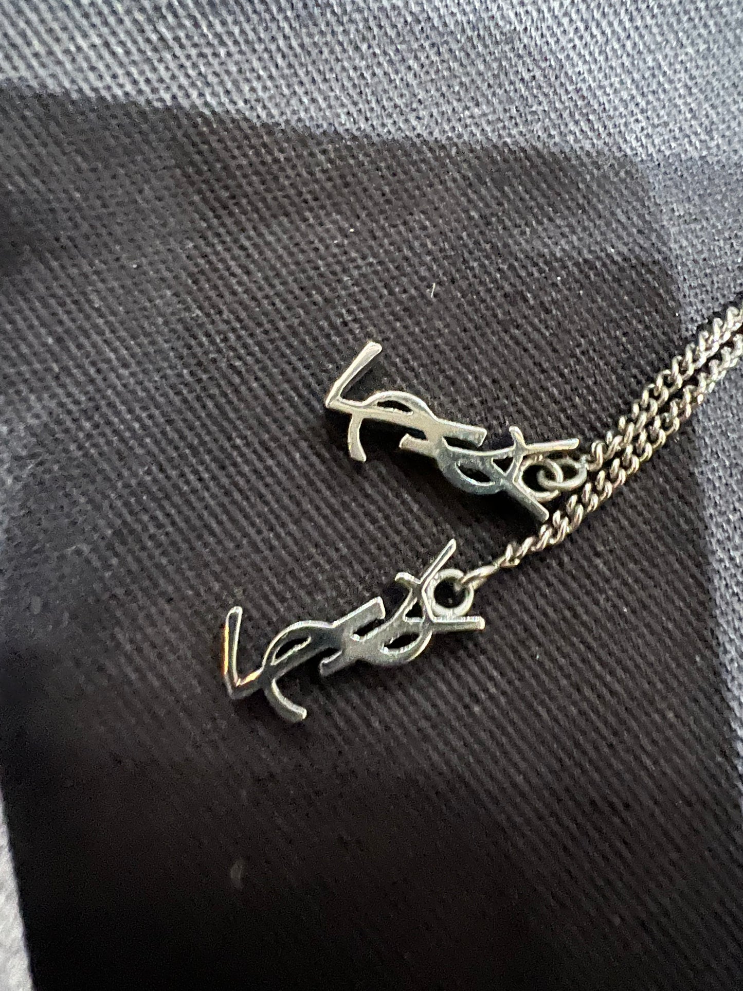 SAINT LAURENT Monogram Threader Earrings Silver