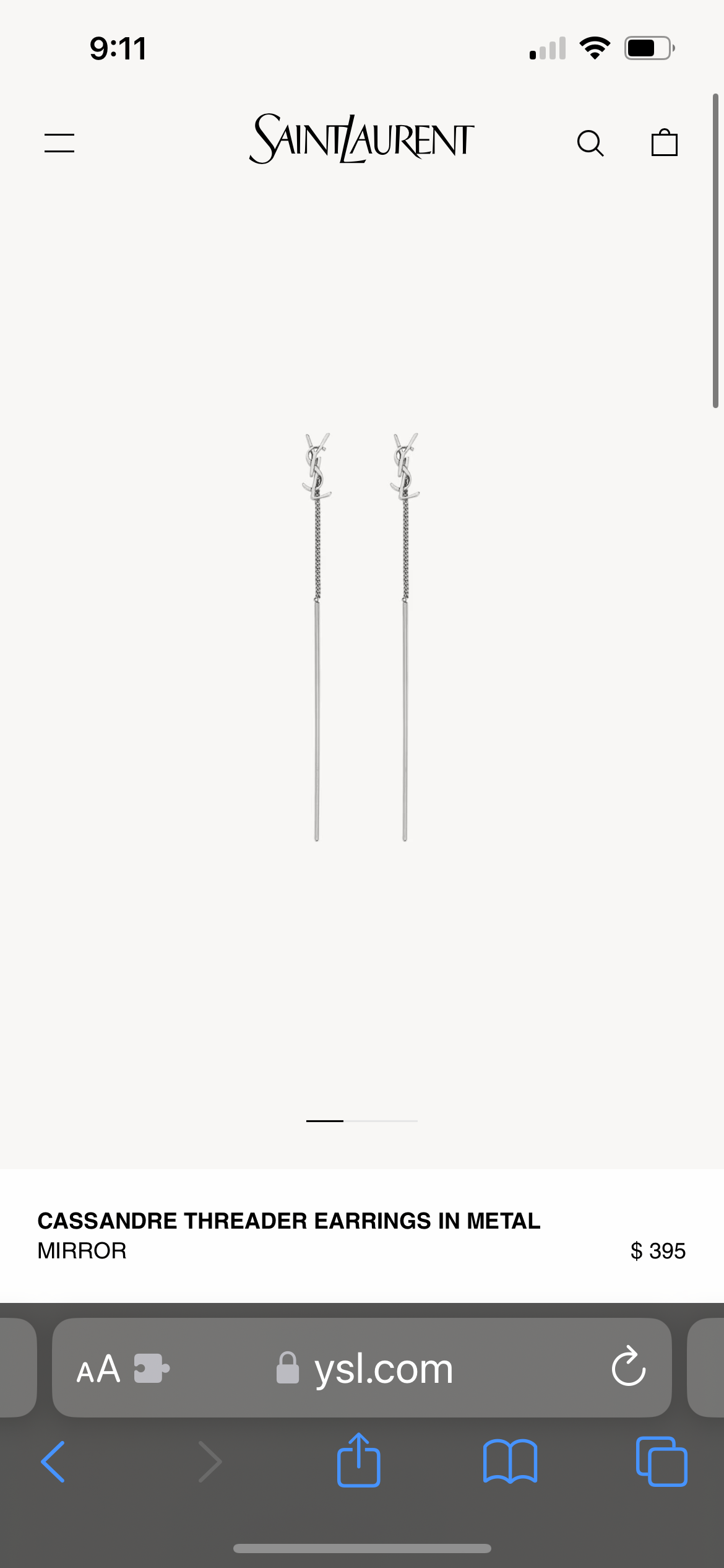 SAINT LAURENT Monogram Threader Earrings Silver