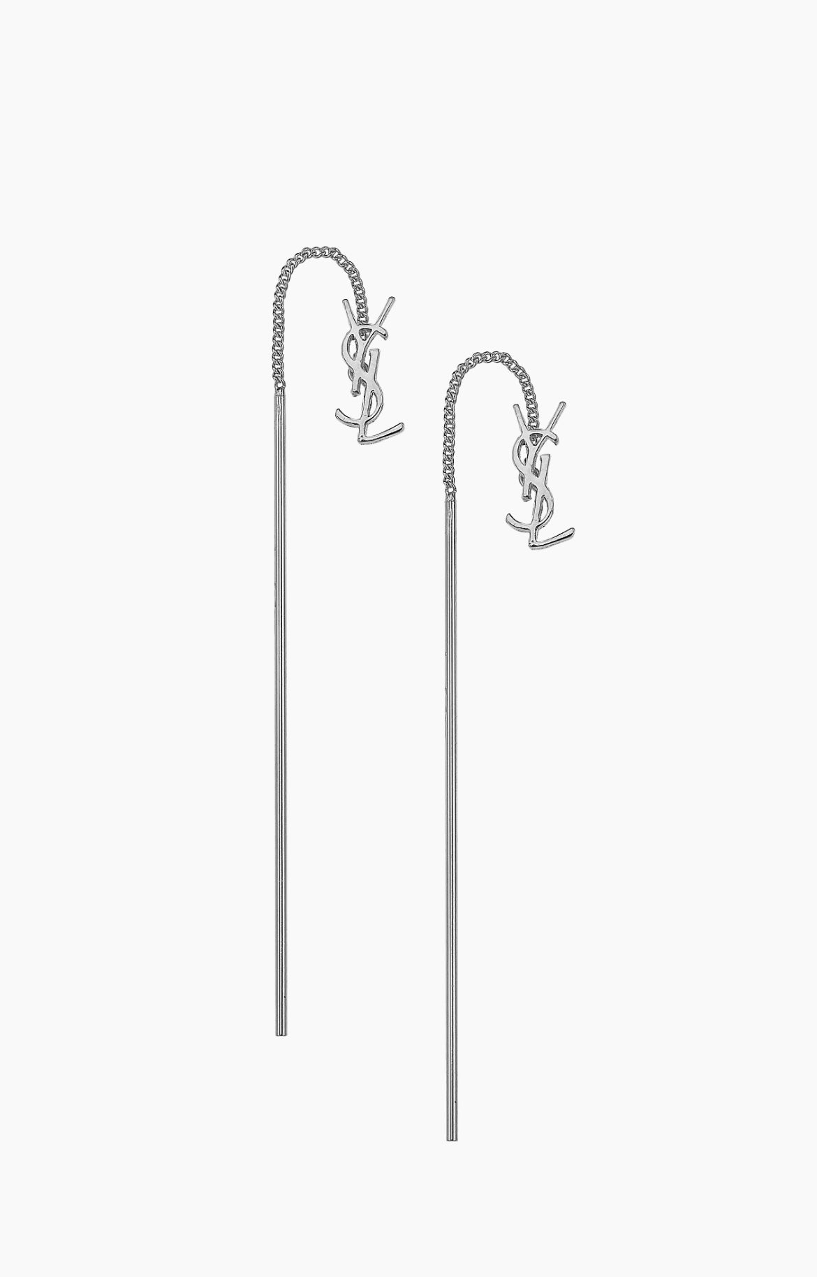 SAINT LAURENT Monogram Threader Earrings Silver