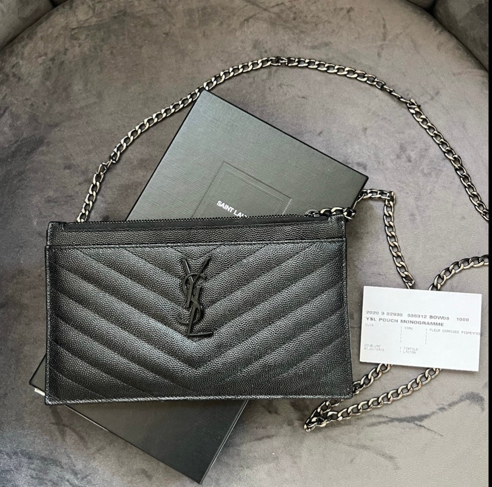 Yves Saint Laurent black monogram clutch & crossbody