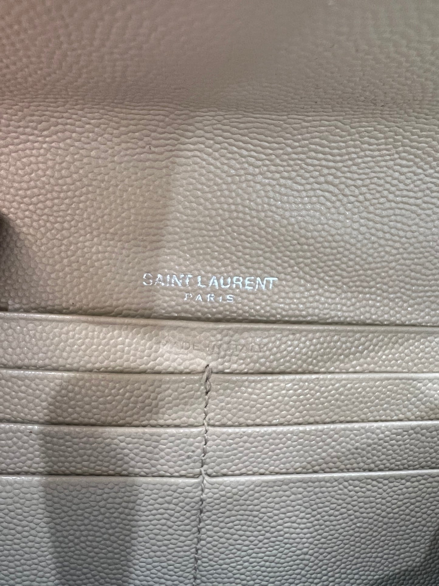Beige YSL cassandre wallet on chain