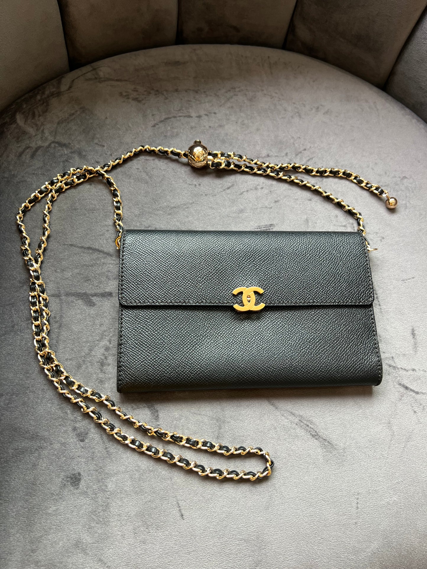 Chanel caviar black wallet on chain