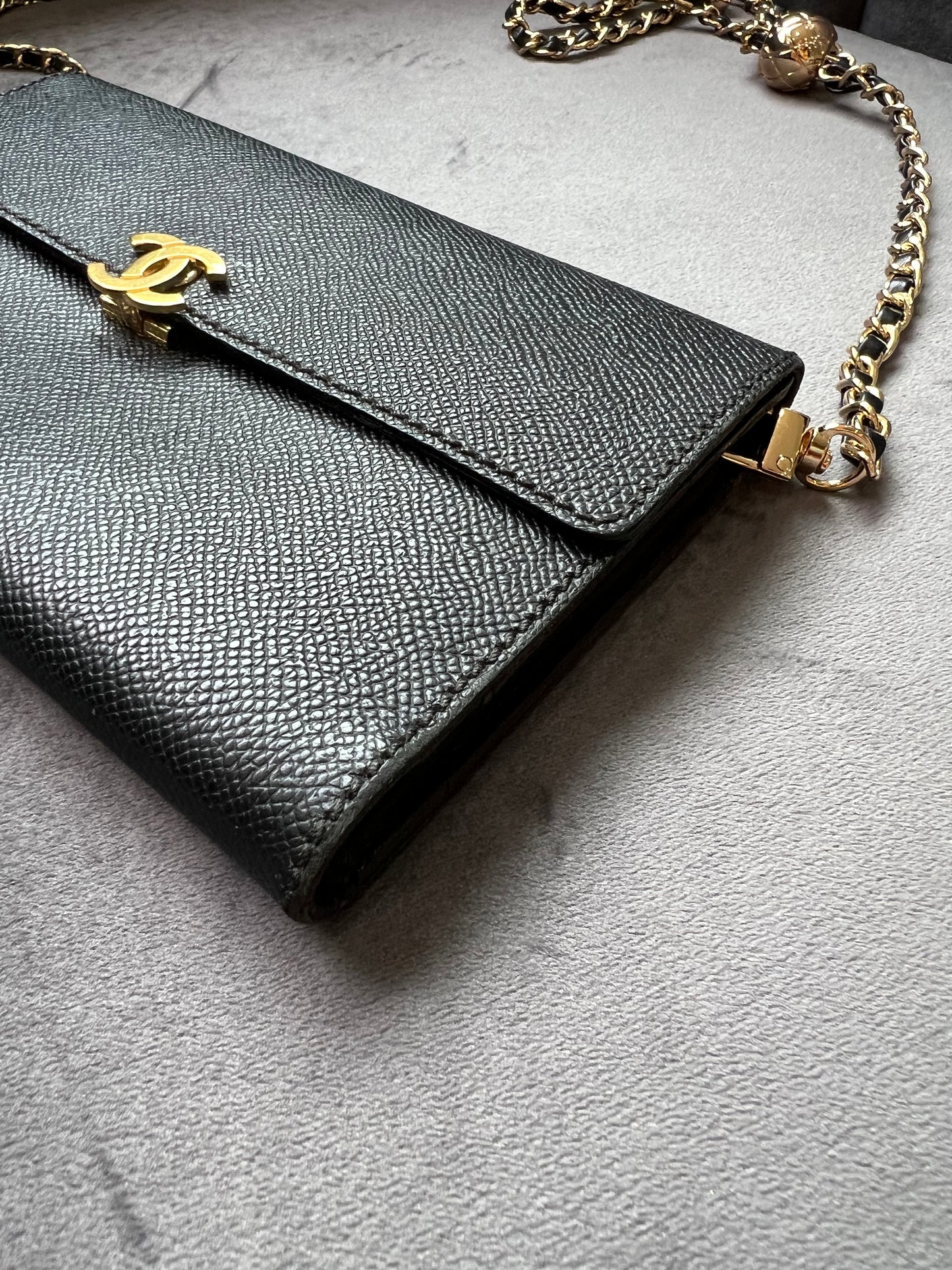 Chanel caviar black wallet on chain