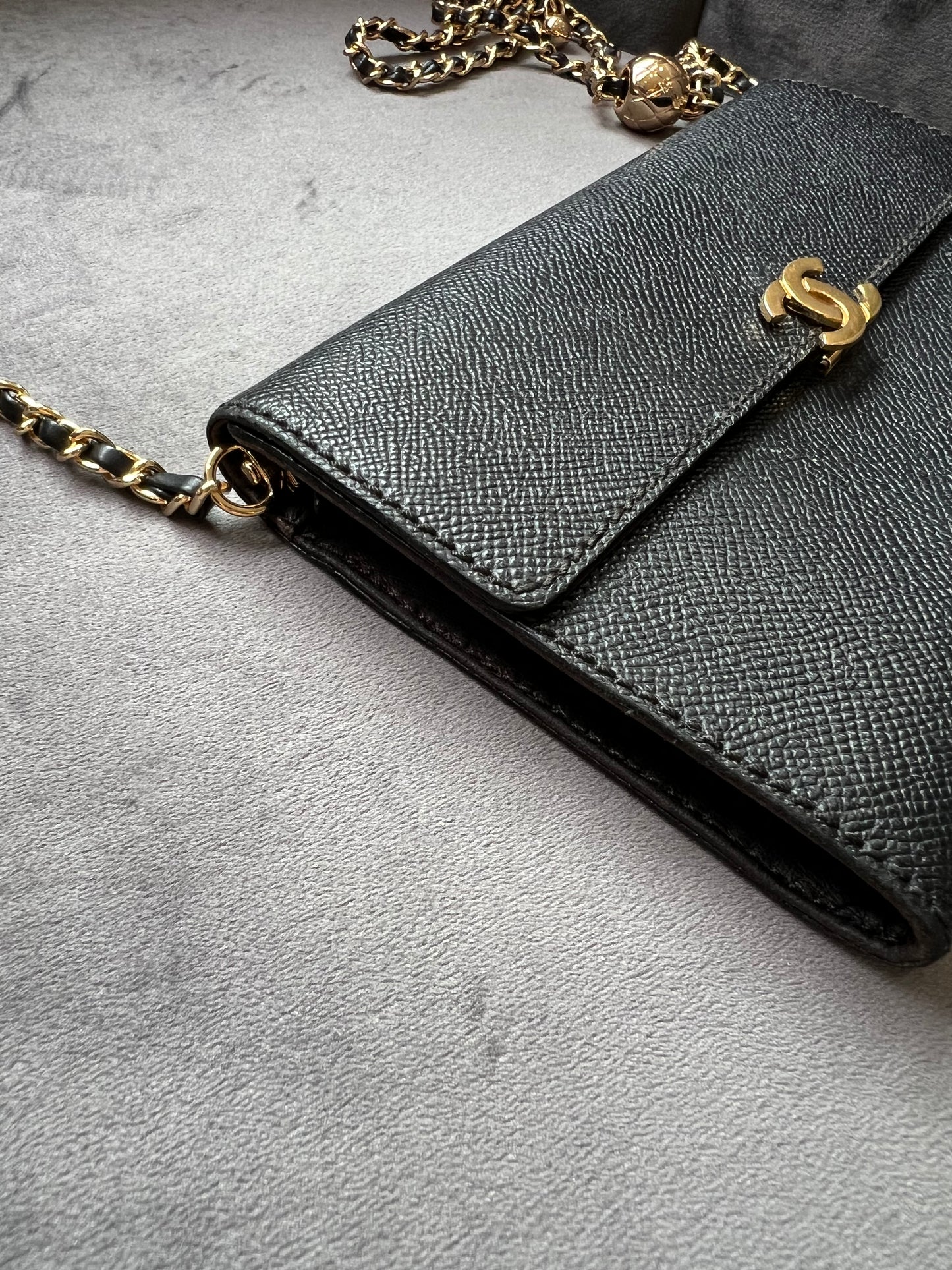 Chanel caviar black wallet on chain