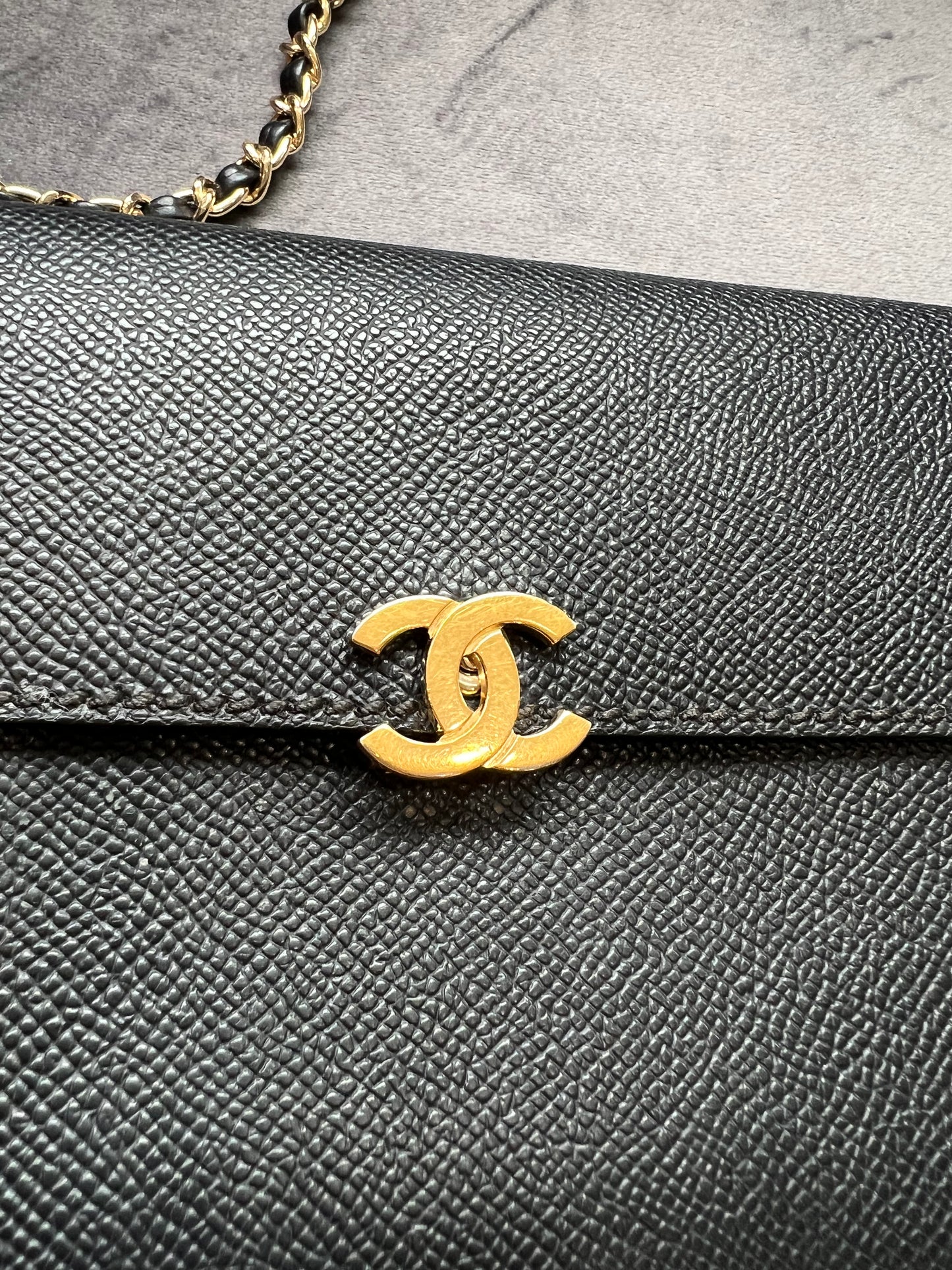 Chanel caviar black wallet on chain