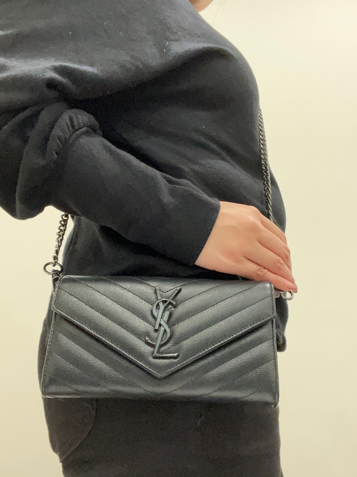 YSL cassandre all black wallet on chain