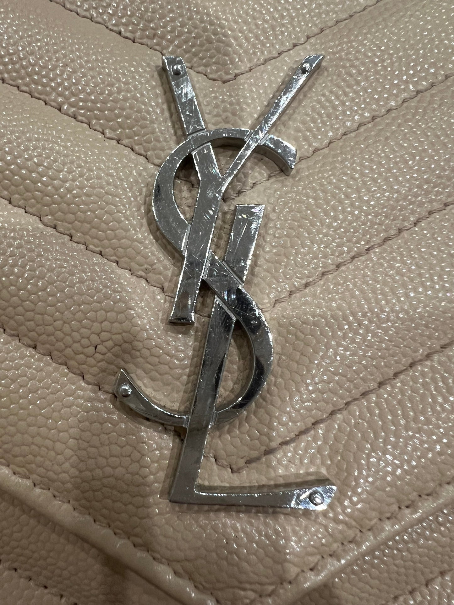 YSL Cassandre envelope flap beige crossbody bag