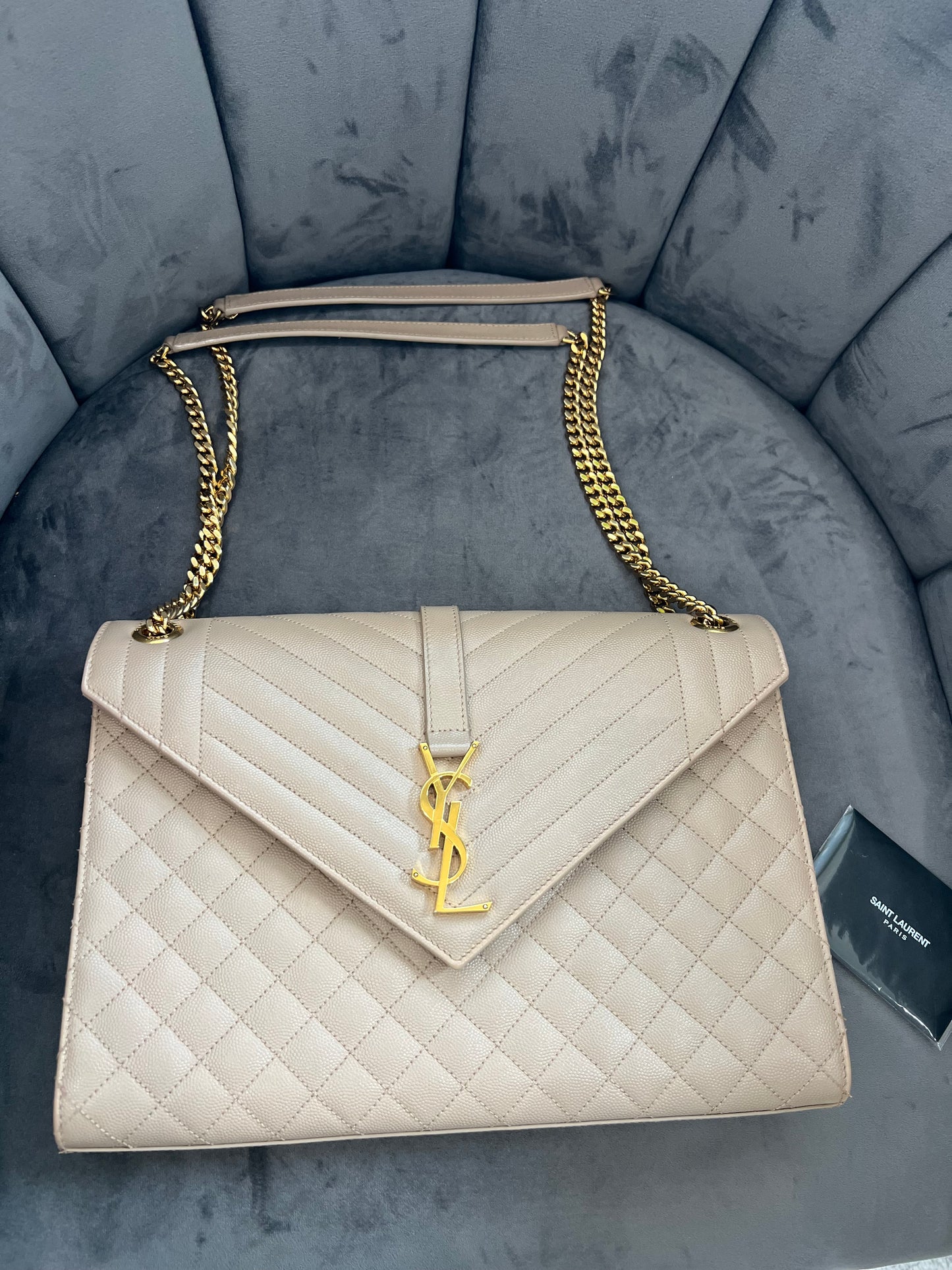 Saint Laurent Classic Monogram Envelope Satchel Mixed Matelasse Leather Large