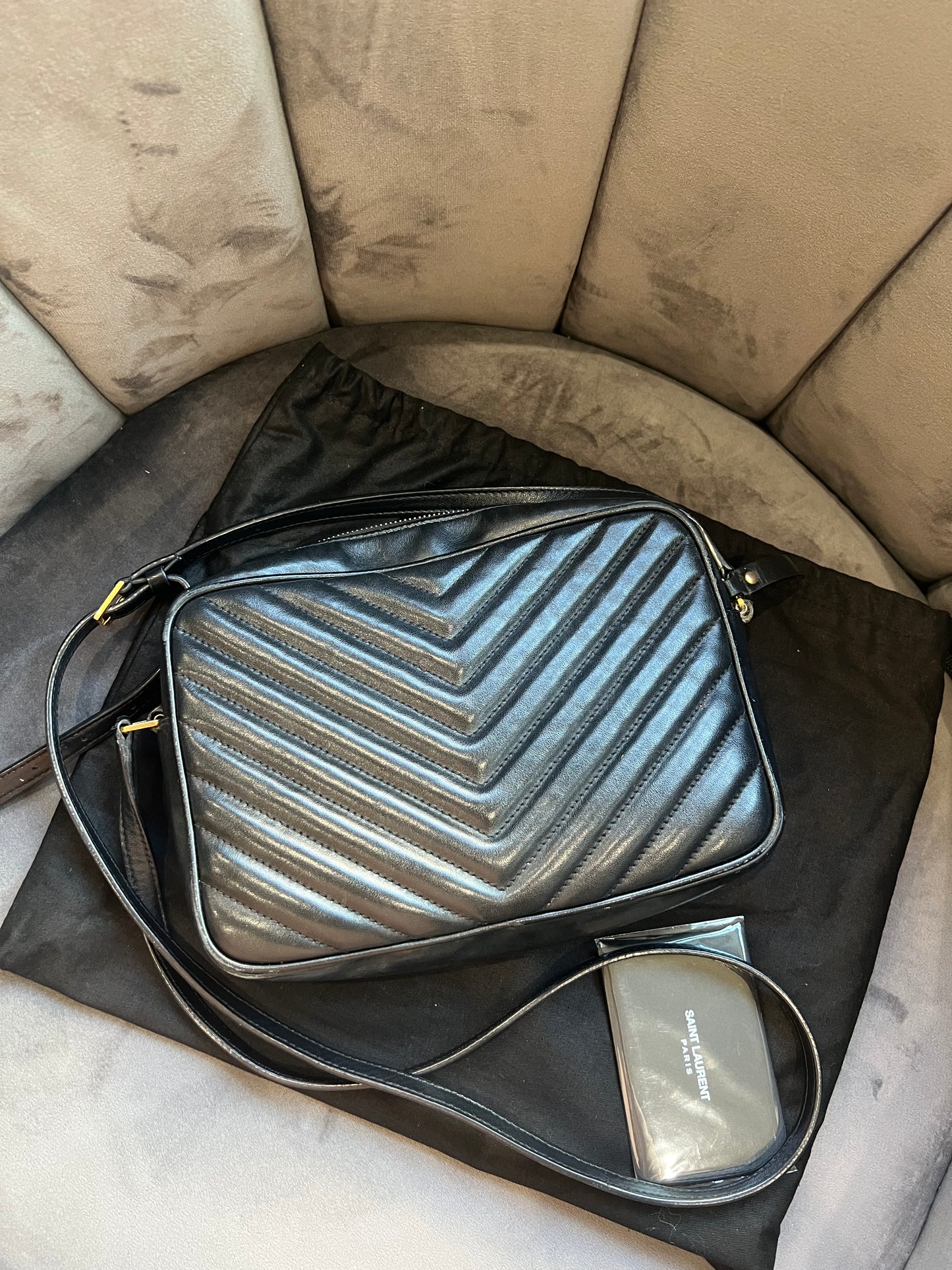 YSL camera bag quilted with gold hardware