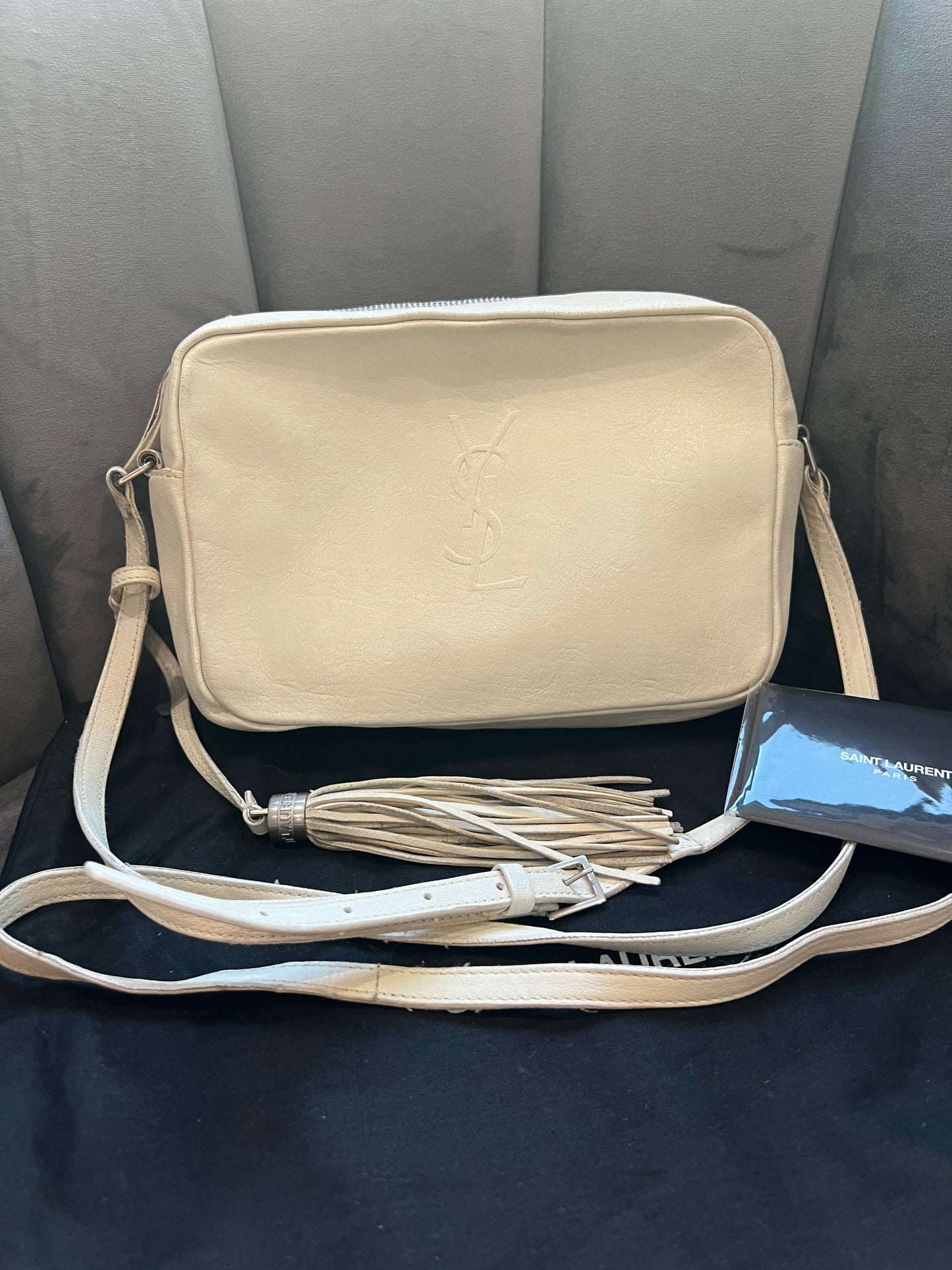 YSL Lambskin Monogram Small Lou Camera Bag White