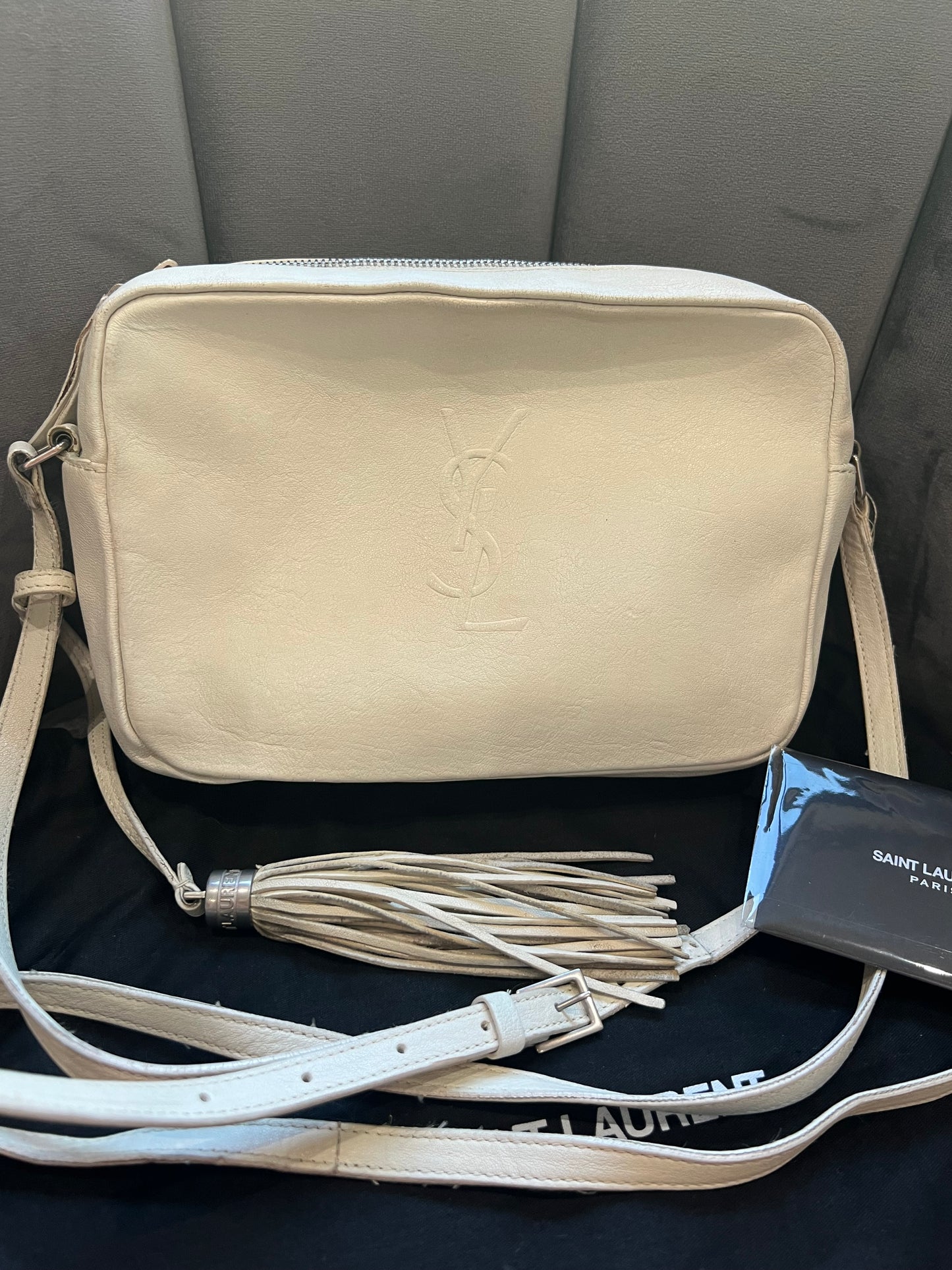 YSL Lambskin Monogram Small Lou Camera Bag White
