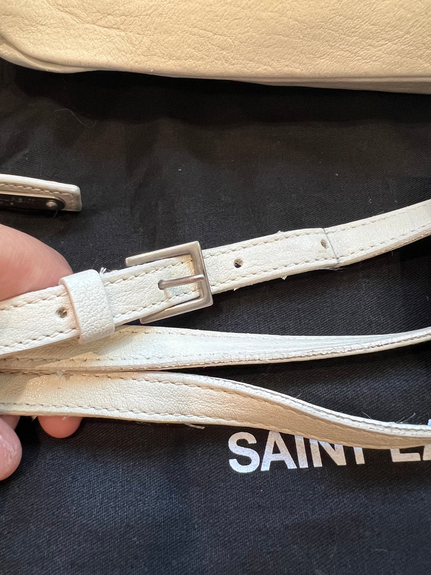 YSL Lambskin Monogram Small Lou Camera Bag White