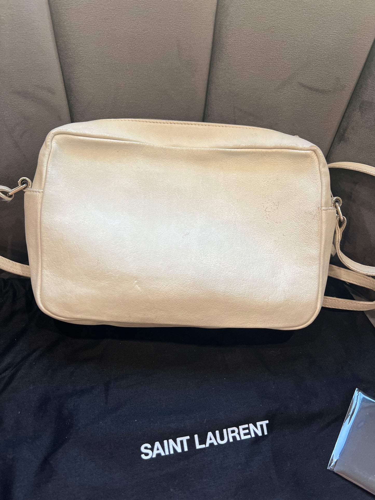YSL Lambskin Monogram Small Lou Camera Bag White